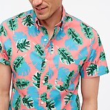 Short-sleeve palm print slim casual shirt