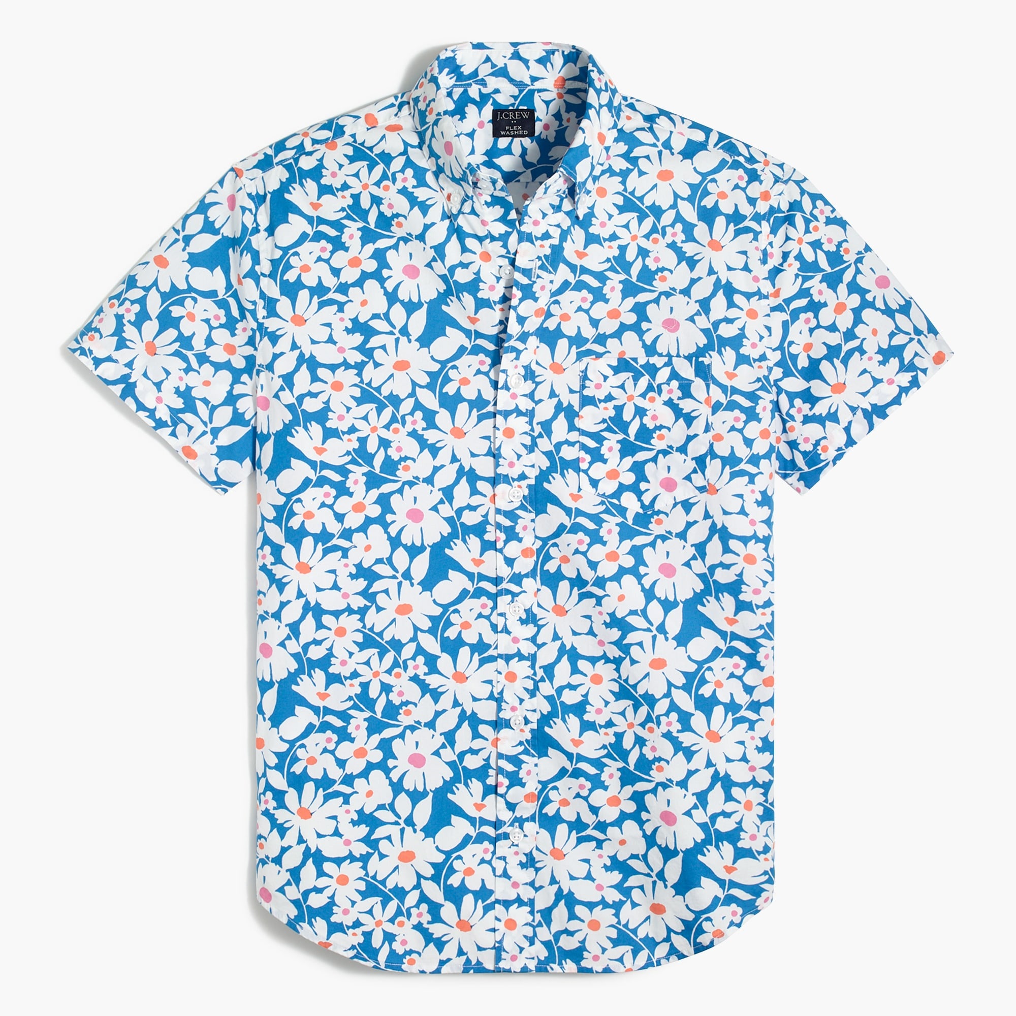 Short-sleeve floral-print slim casual shirt