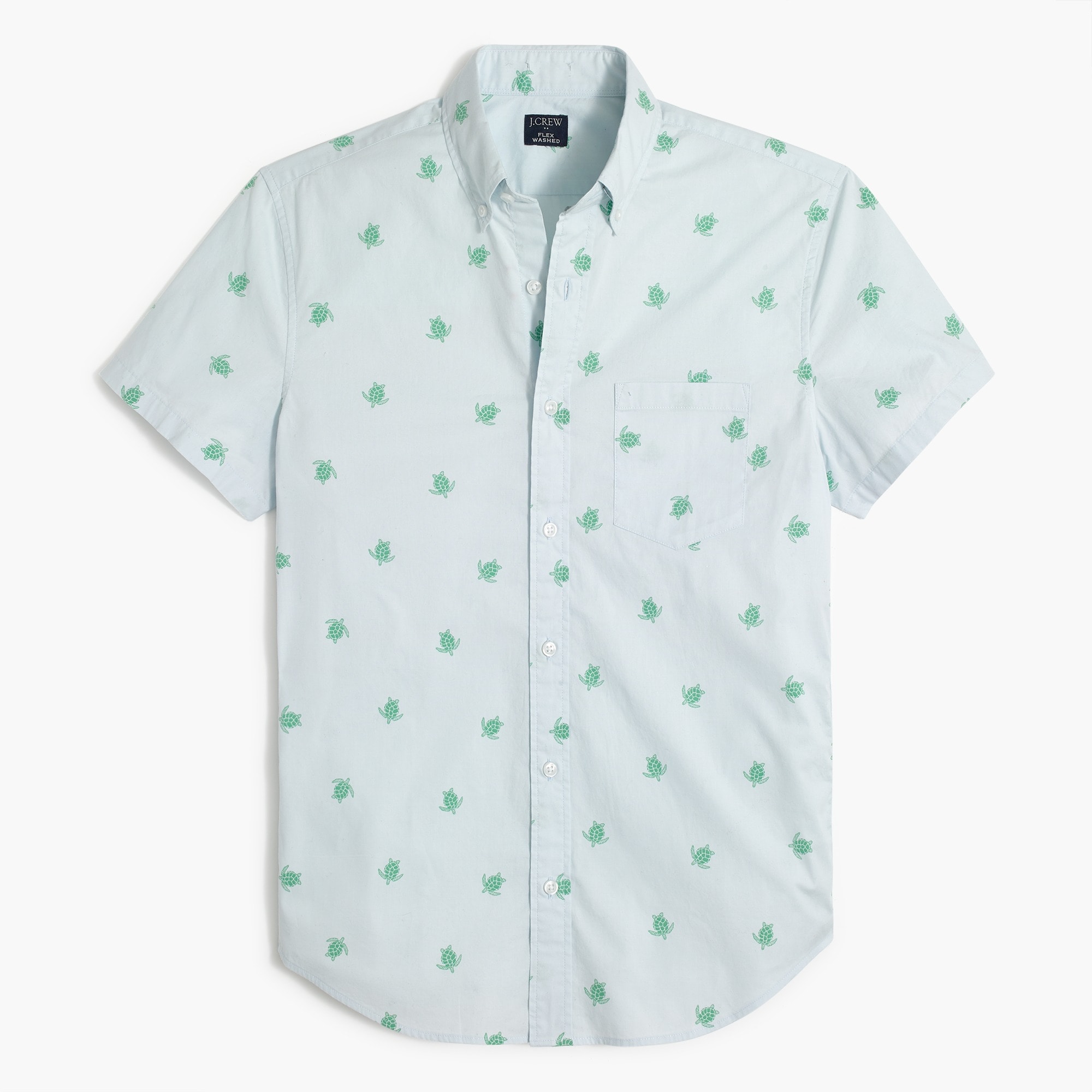 Short-sleeve turtle-print slim casual shirt