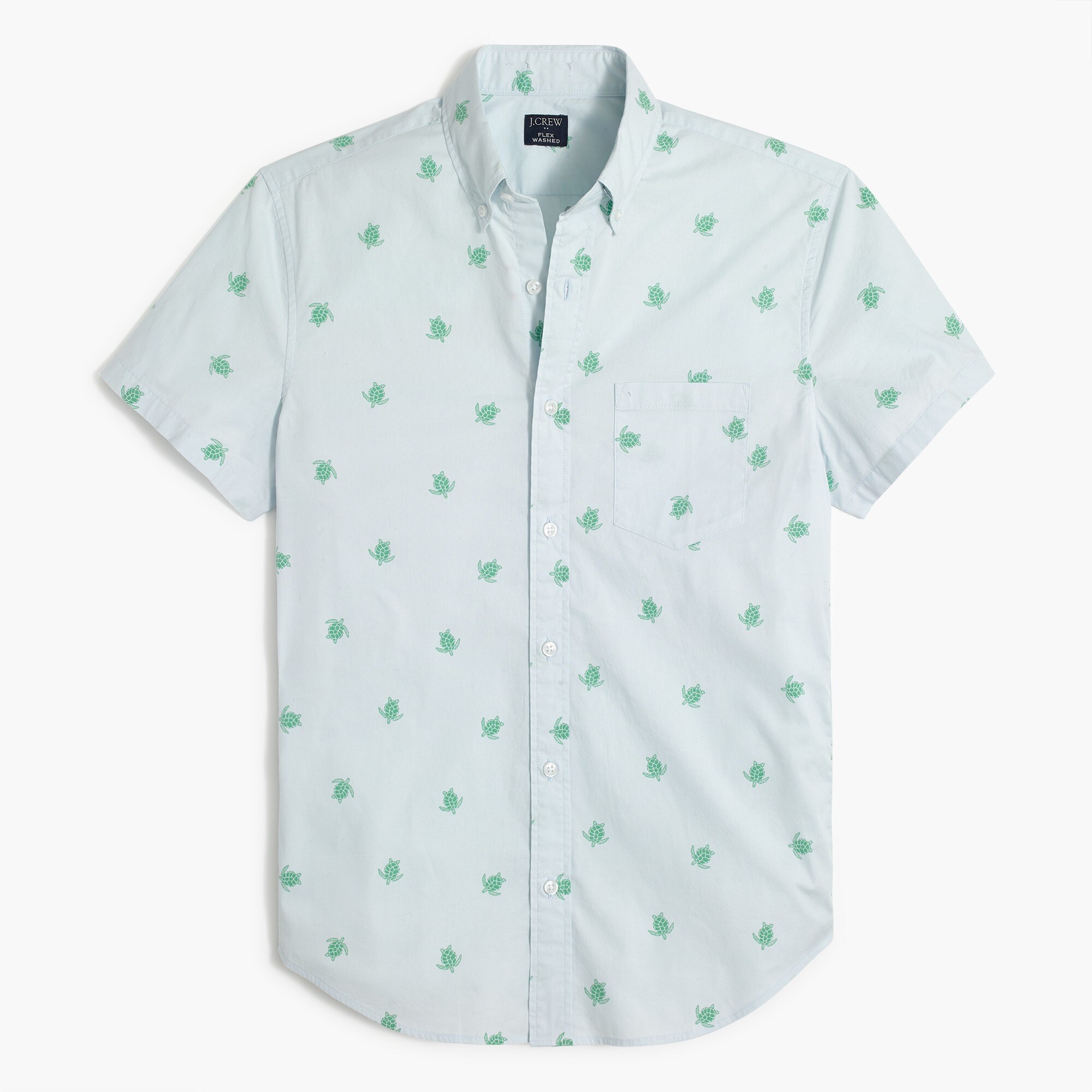 Short-sleeve turtle-print slim casual shirt