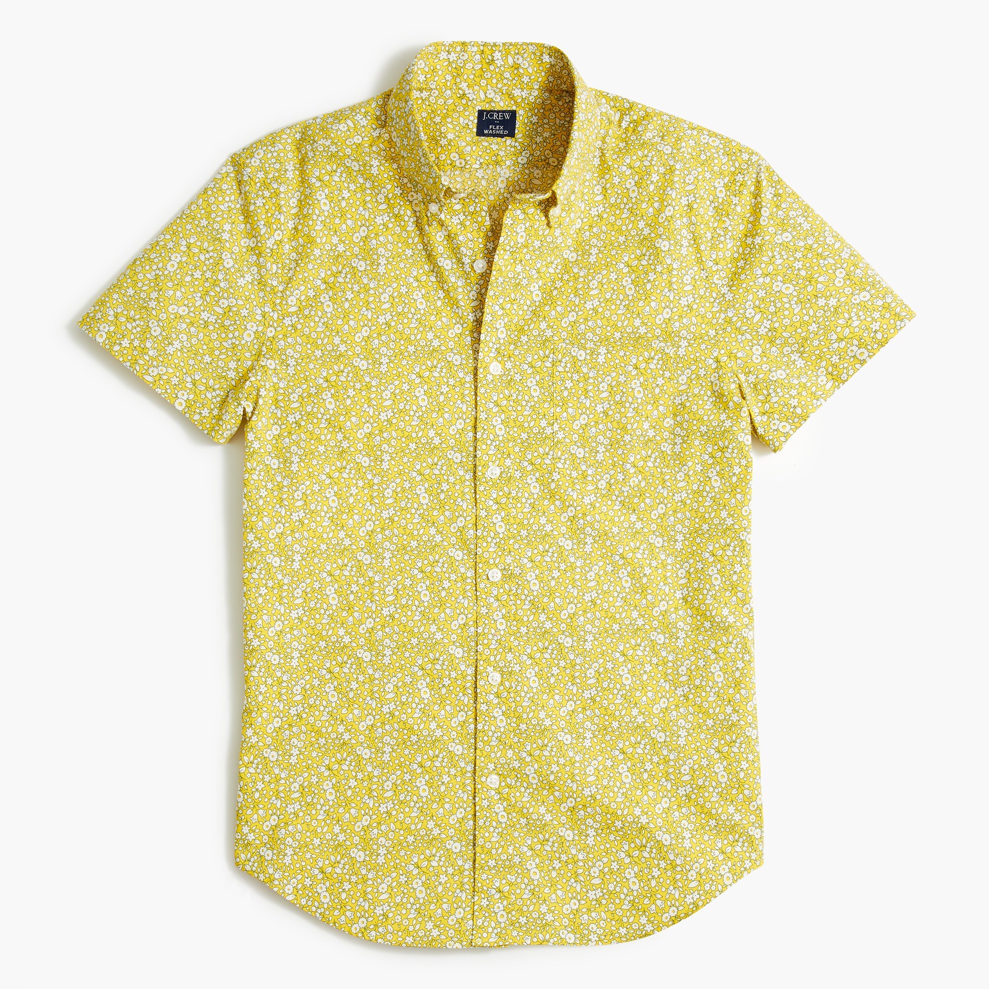 Short-sleeve floral-print slim casual shirt