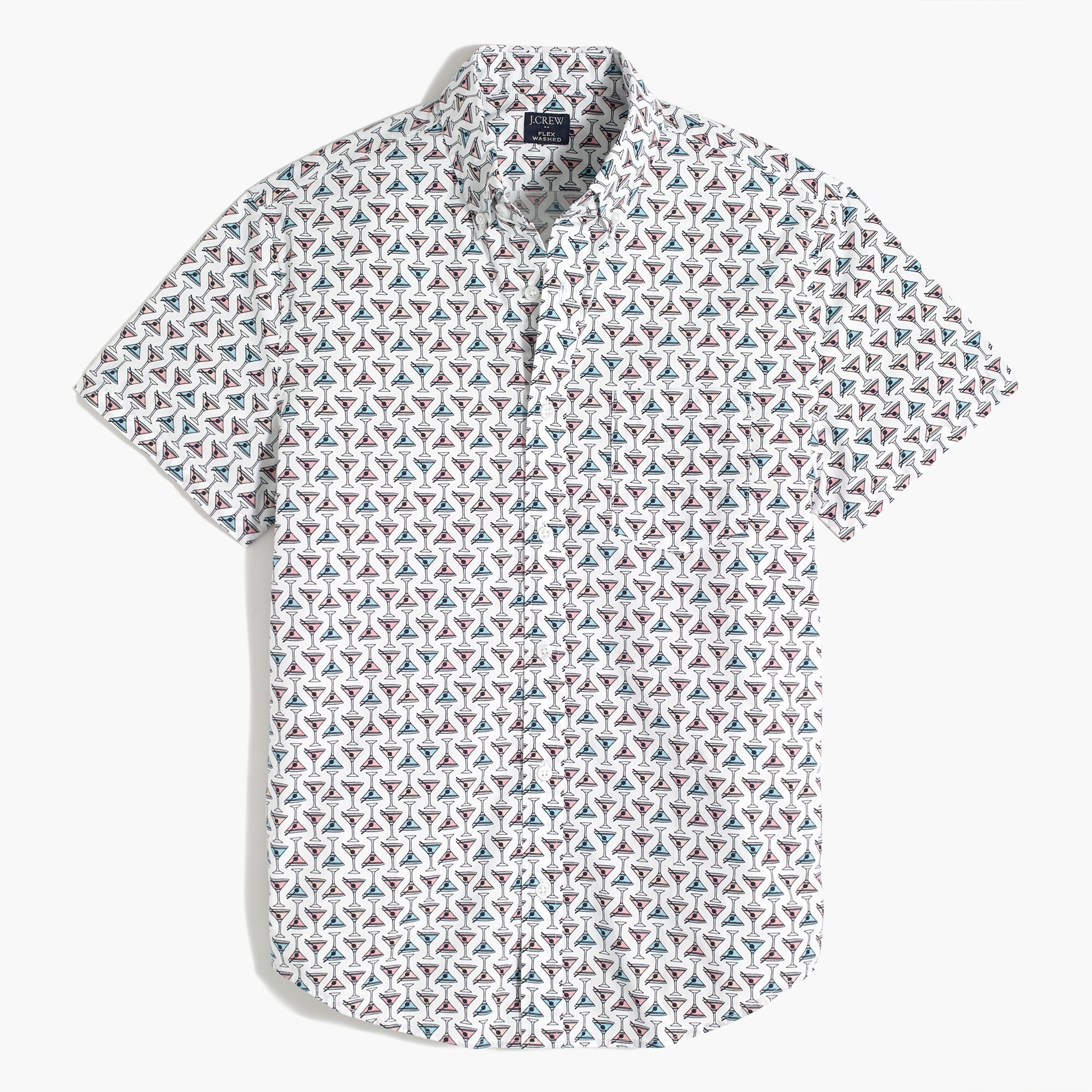 short-sleeve martini-print slim casual shirt for men