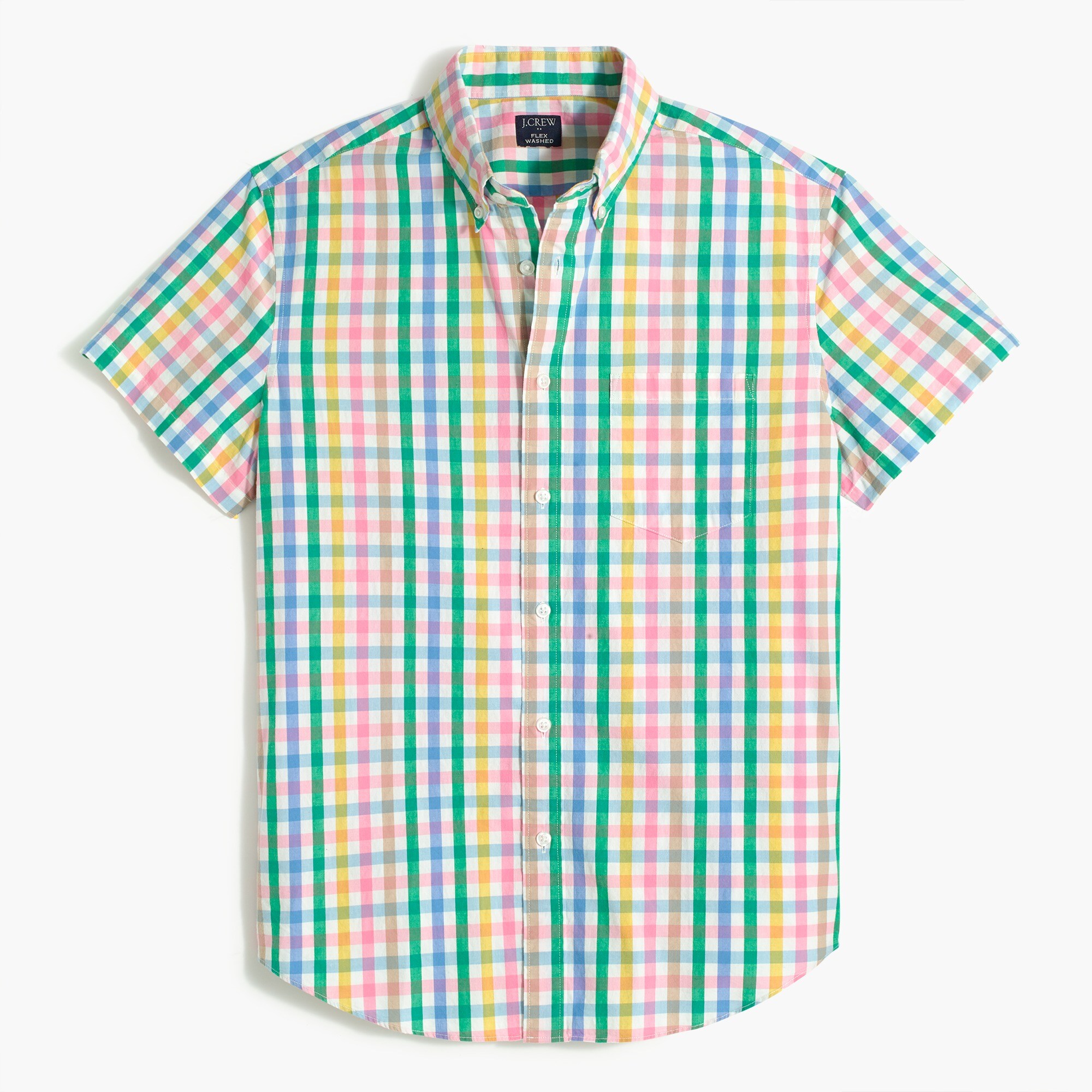 Short-sleeve slim gingham flex casual shirt