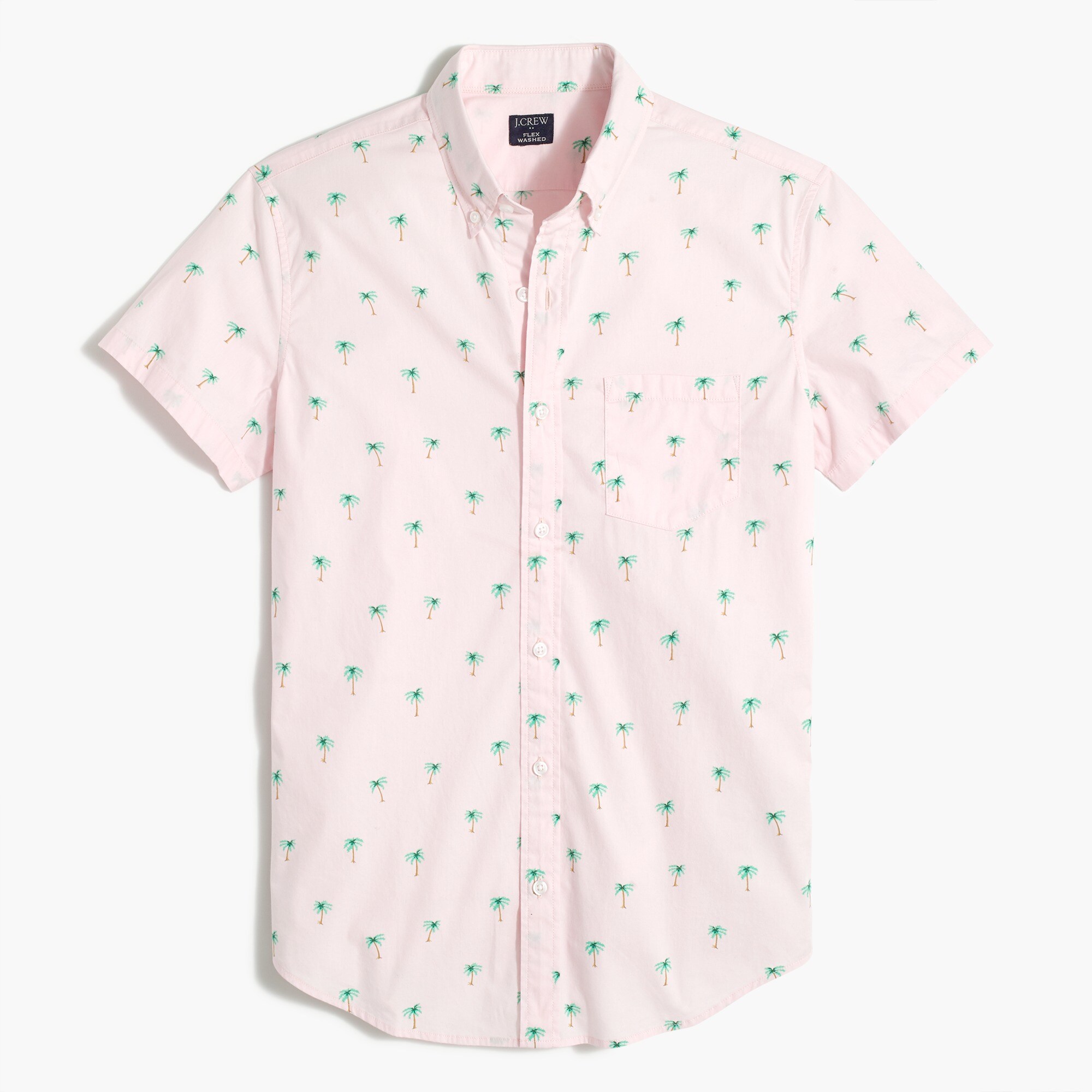 short-sleeve palm-tree print slim casual shirt for men