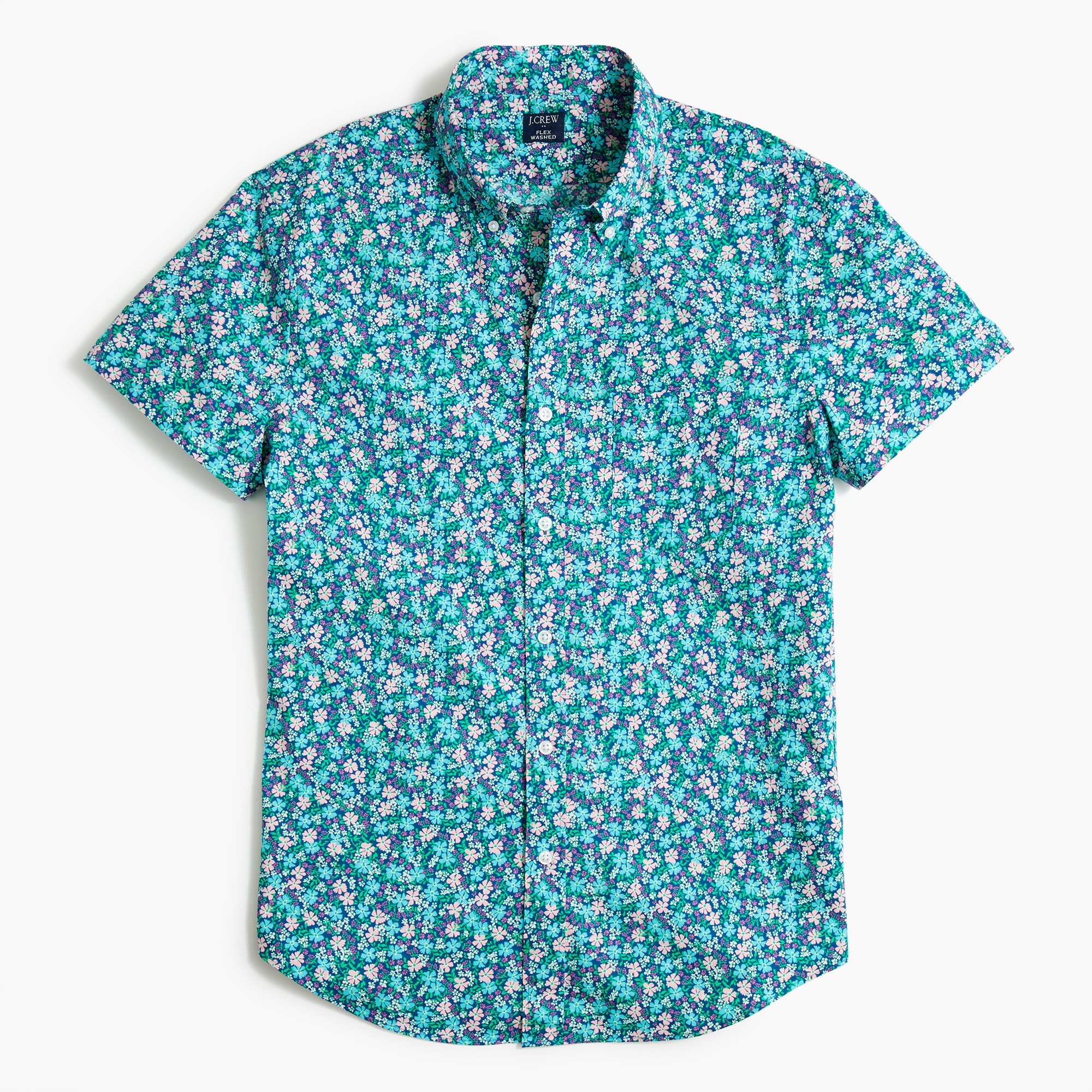 short-sleeve floral-print slim casual shirt for men