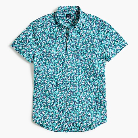  Short-sleeve floral-print slim casual shirt