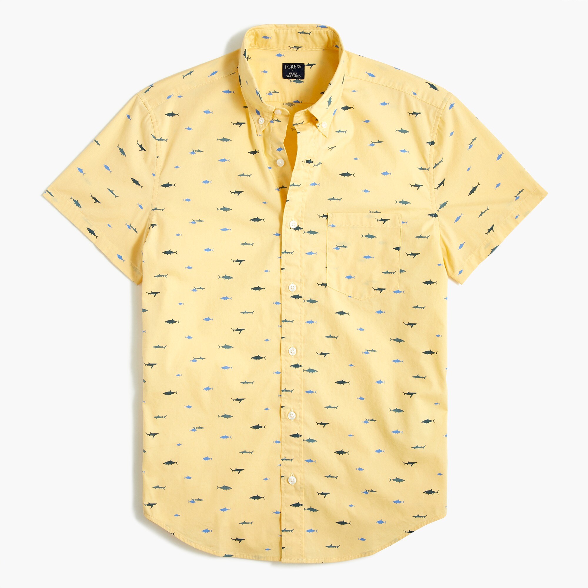 short-sleeve shark-print slim casual shirt for men