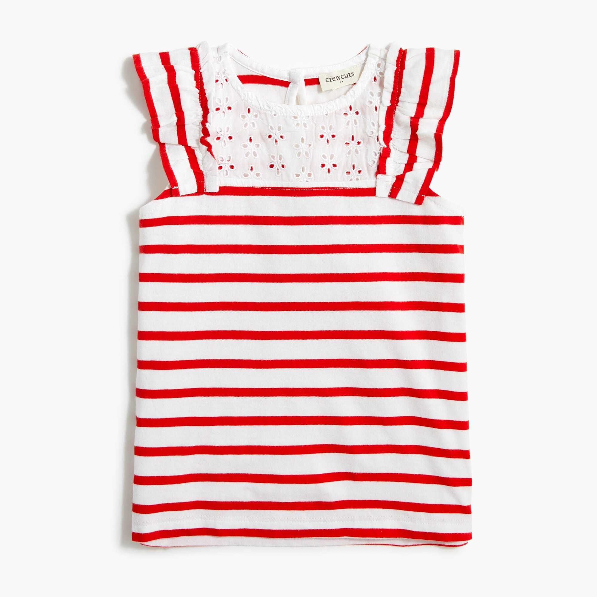 Girls' striped top with eyelet detail
