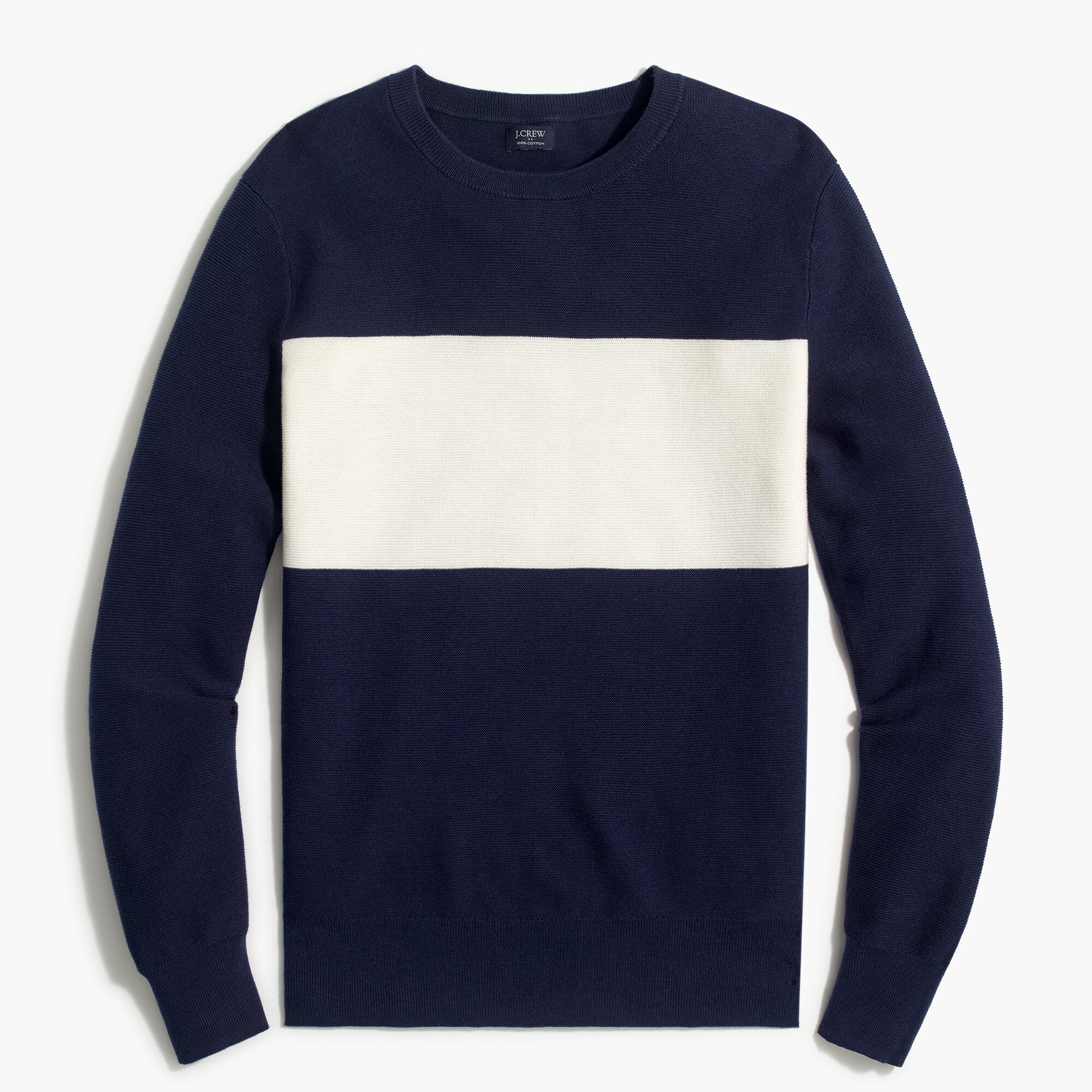 rugby-stripe cotton garter-stitch crewneck sweater for men