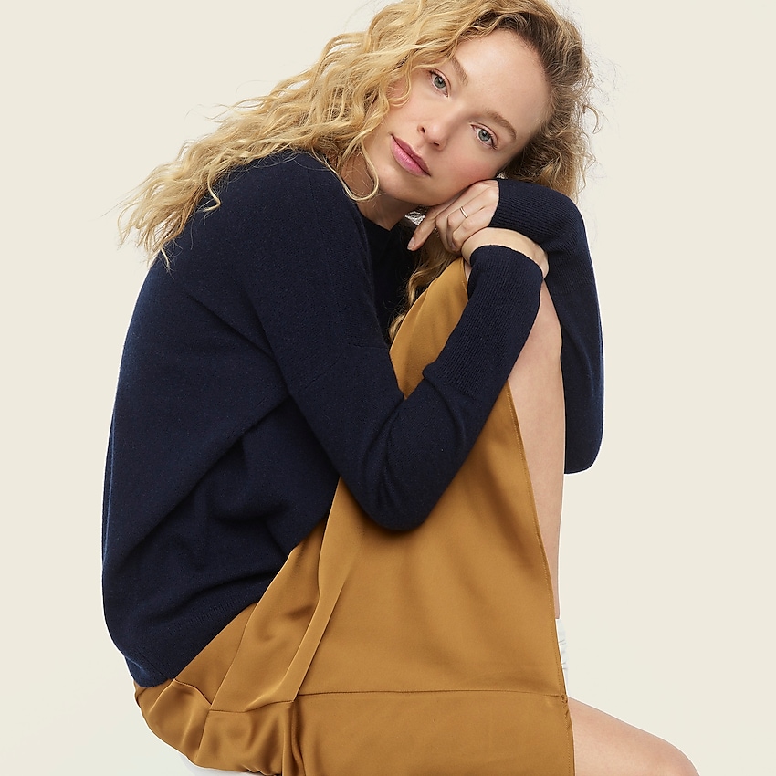 j.crew: cashmere crewneck boyfriend sweater for women, right side, view zoomed
