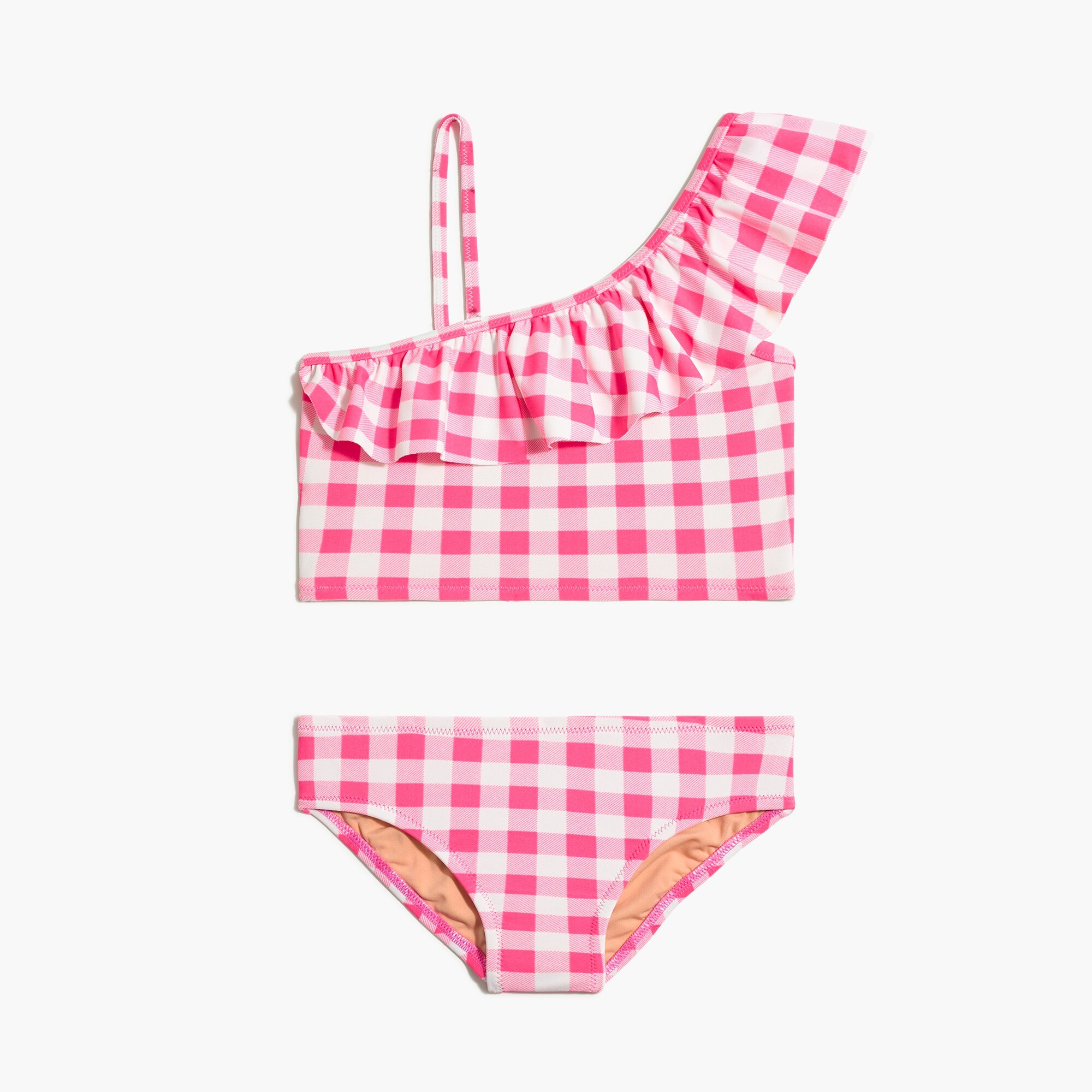 Girls' gingham one-shoulder ruffle bikini
