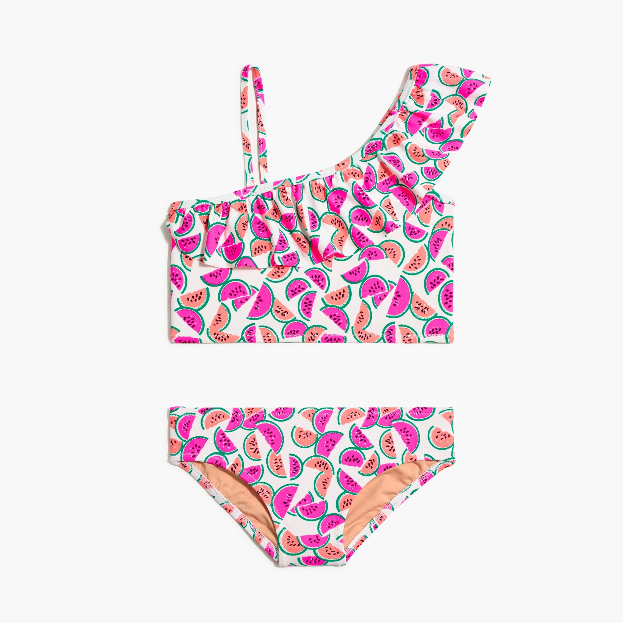 Girls' watermelon one-shoulder ruffle bikini