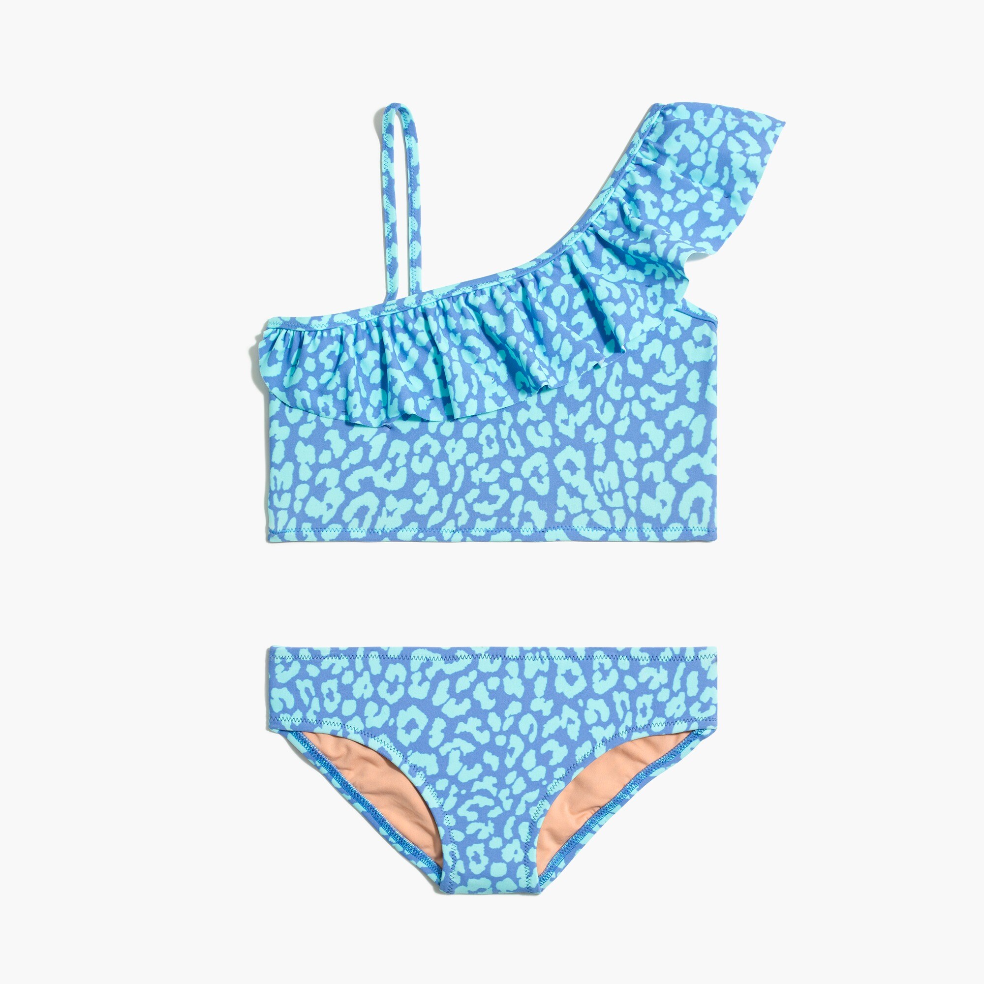 Girls' leopard one-shoulder ruffle bikini