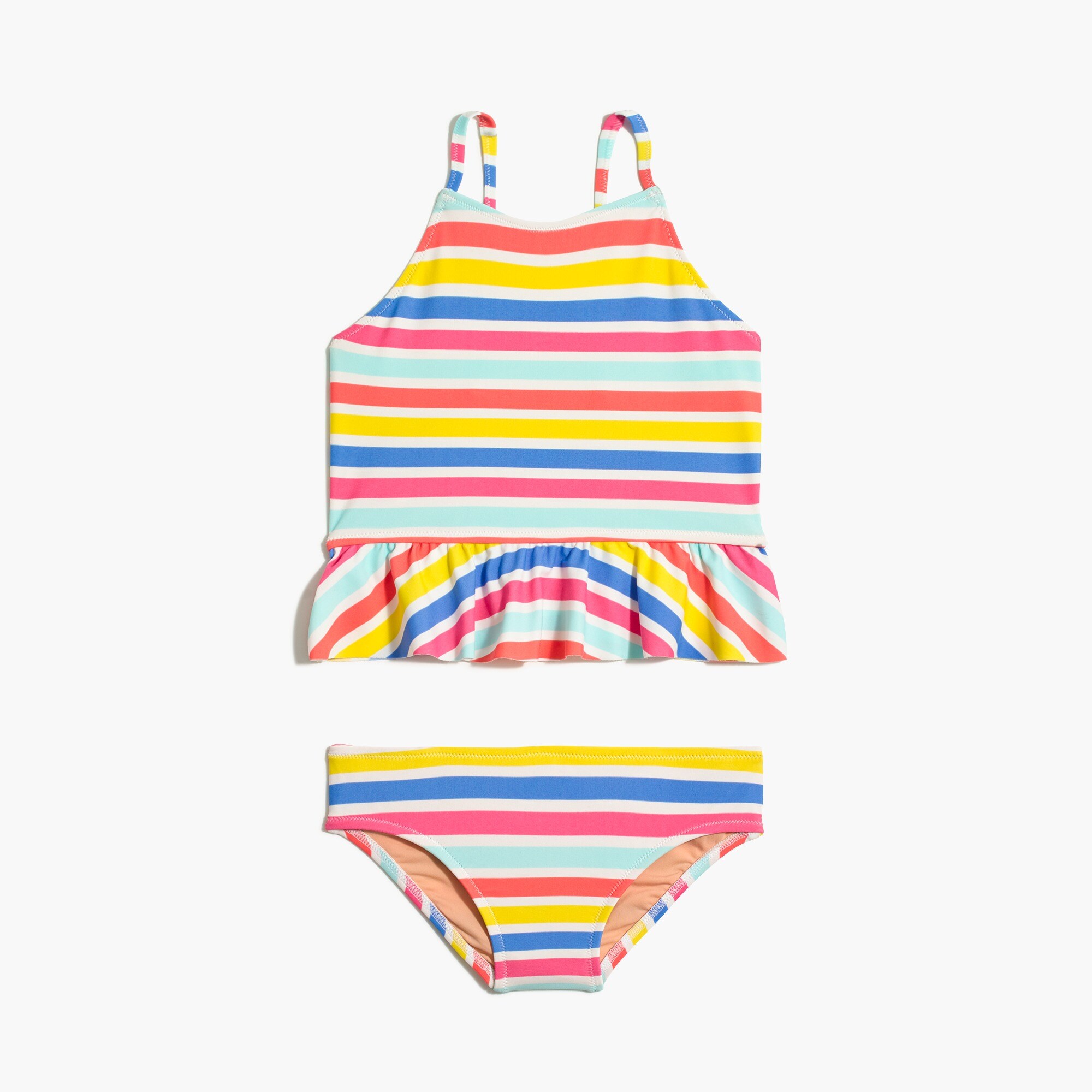 girls' rainbow-stripe ruffle tankini set for girls