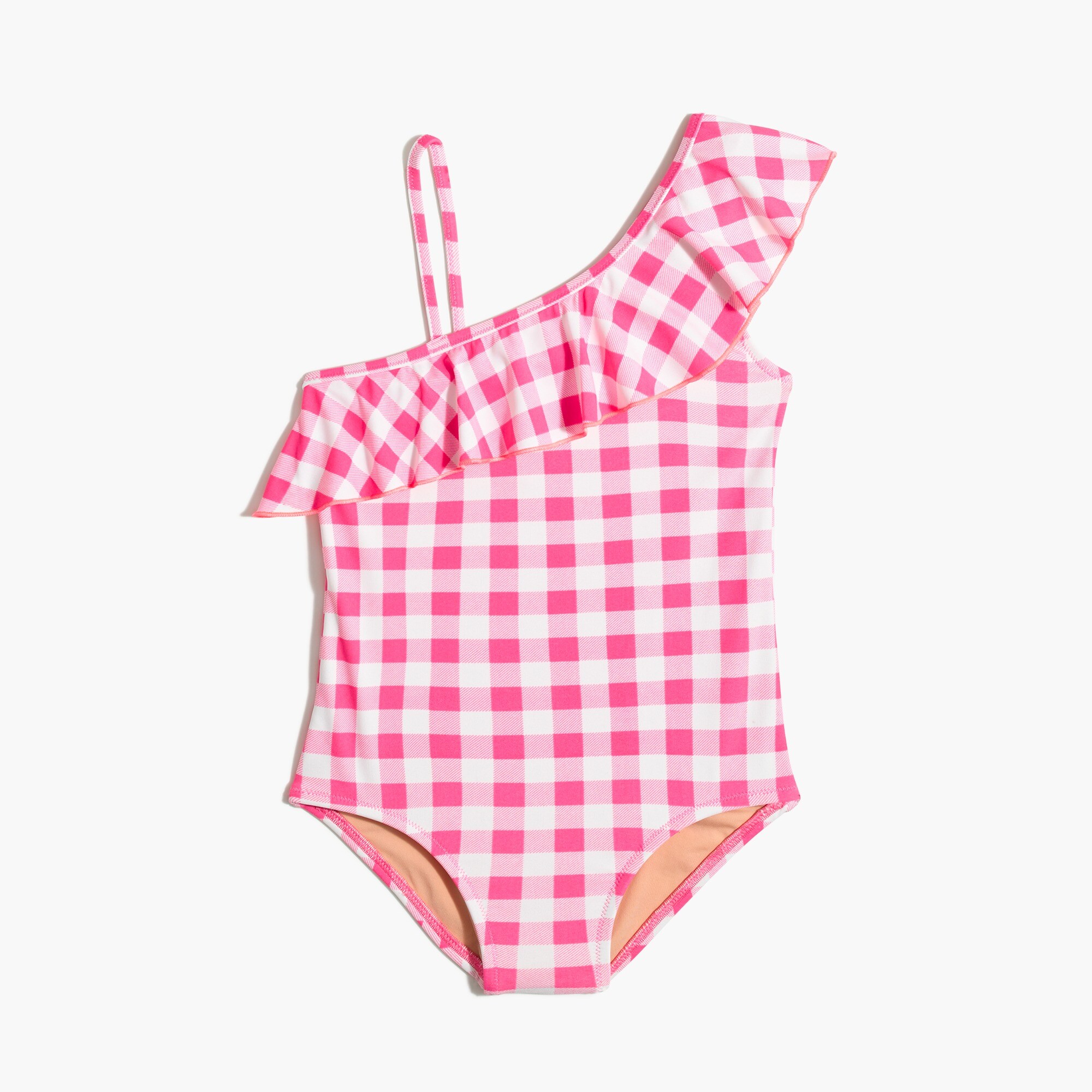 Girls' gingham ruffle one-piece swimsuit