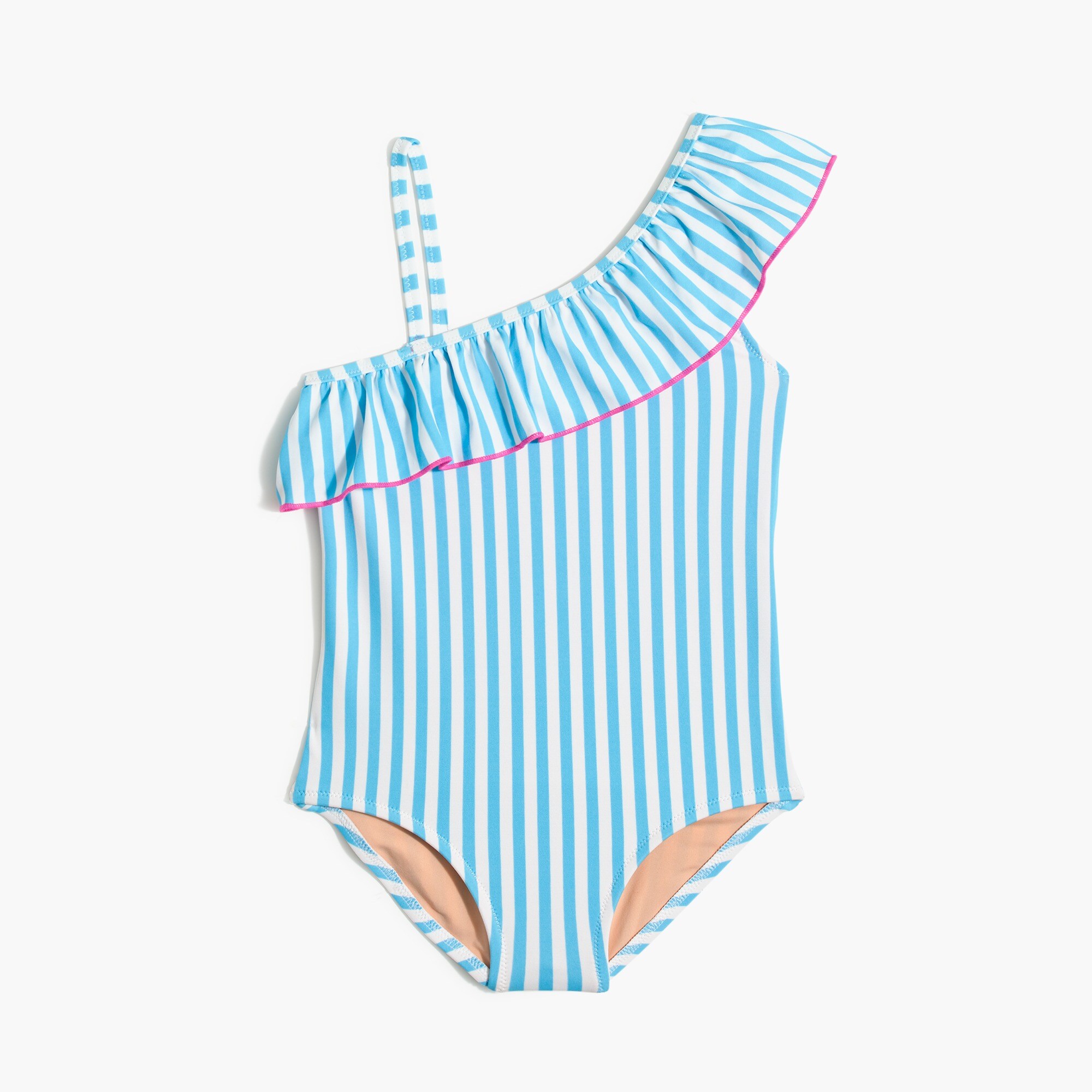 Girls' striped ruffle one-piece swimsuit