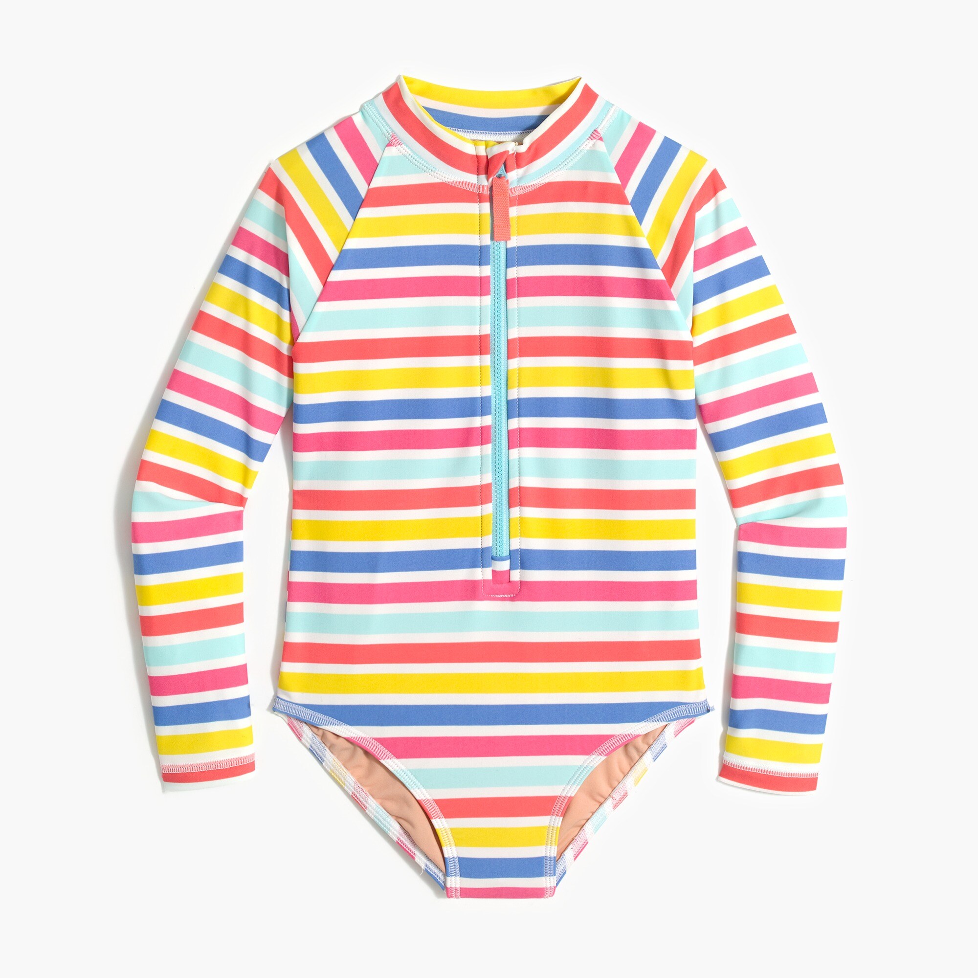 Girls' rainbow-stripe rashguard swimsuit