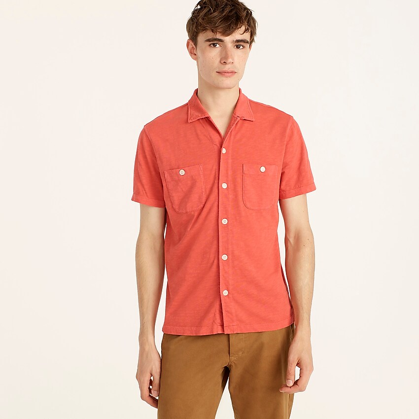 j.crew: short-sleeve camp-collar garment-dyed harbor shirt for men, right side, view zoomed