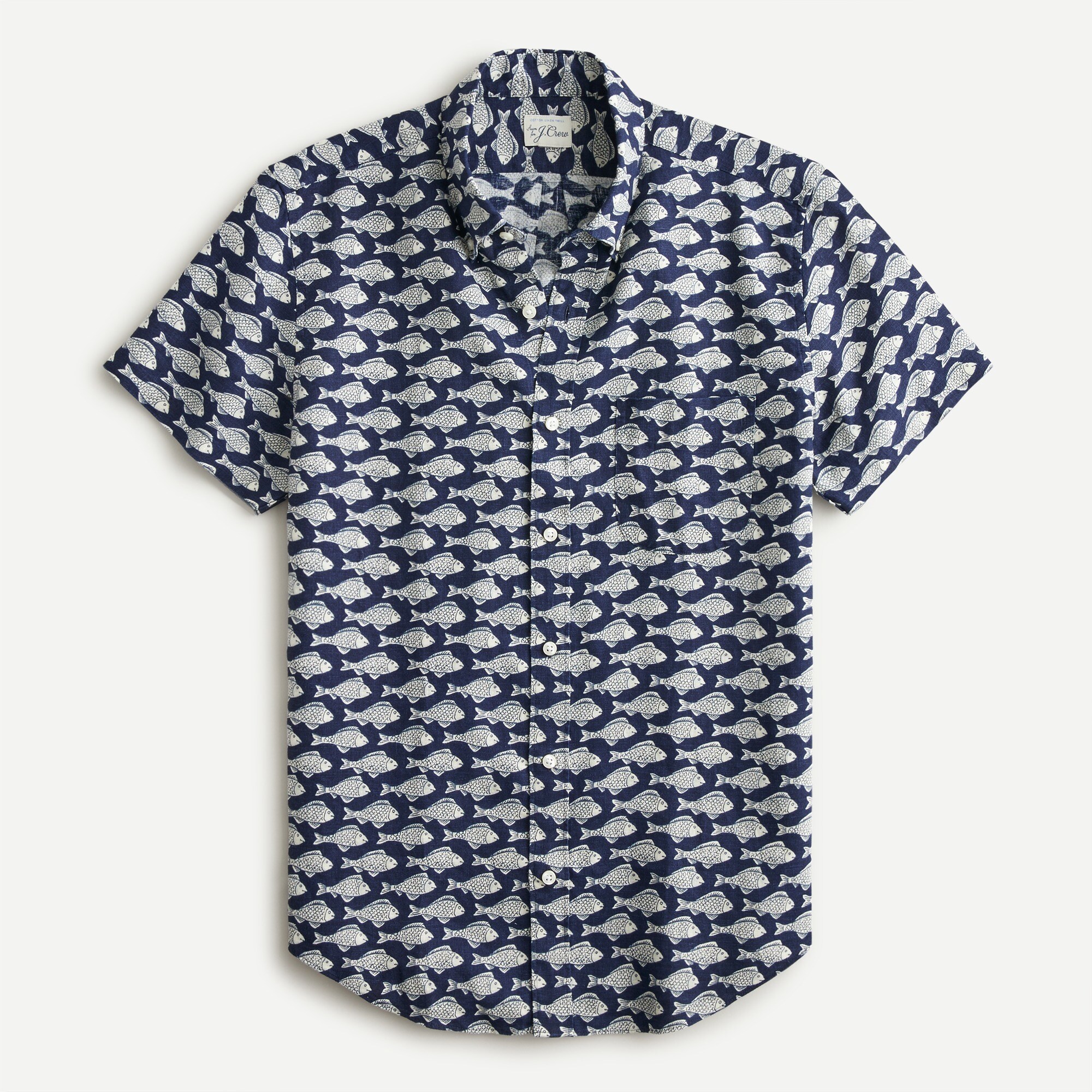 Short-sleeve linen shirt in print