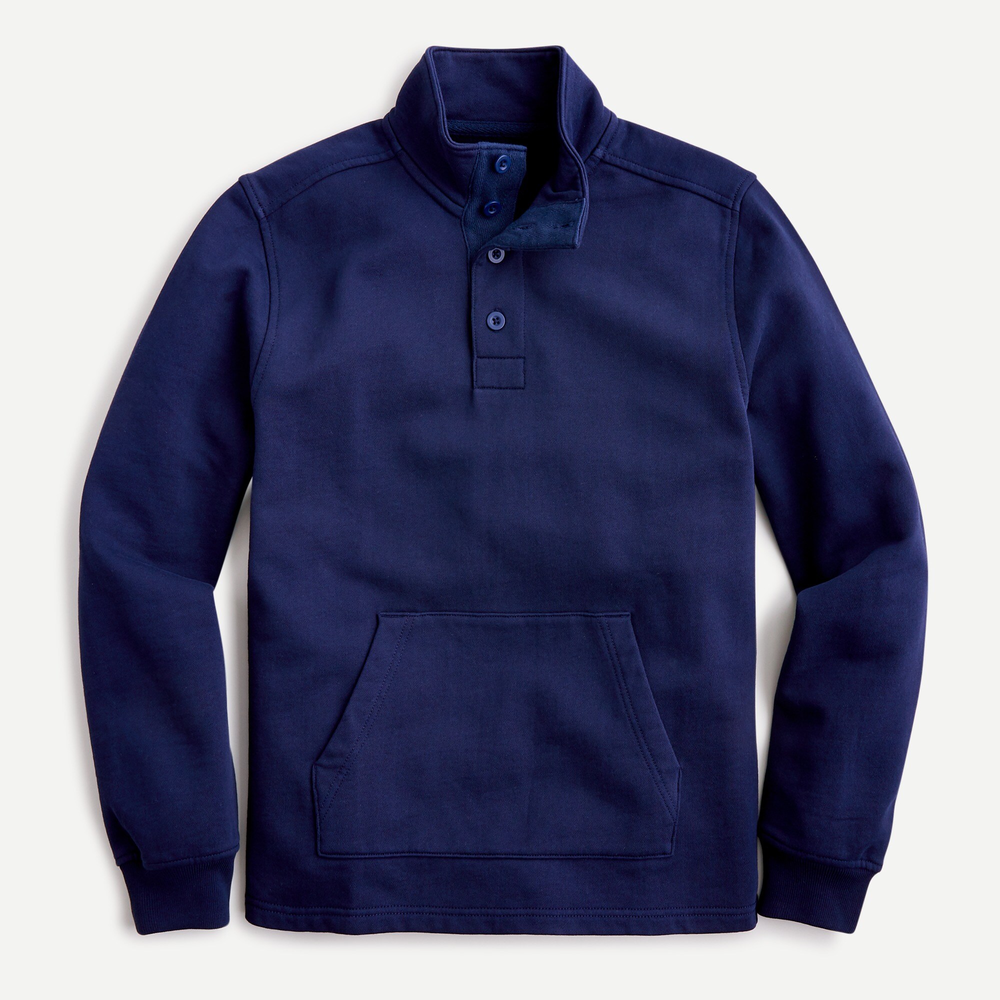 French terry button mockneck pullover sweatshirt