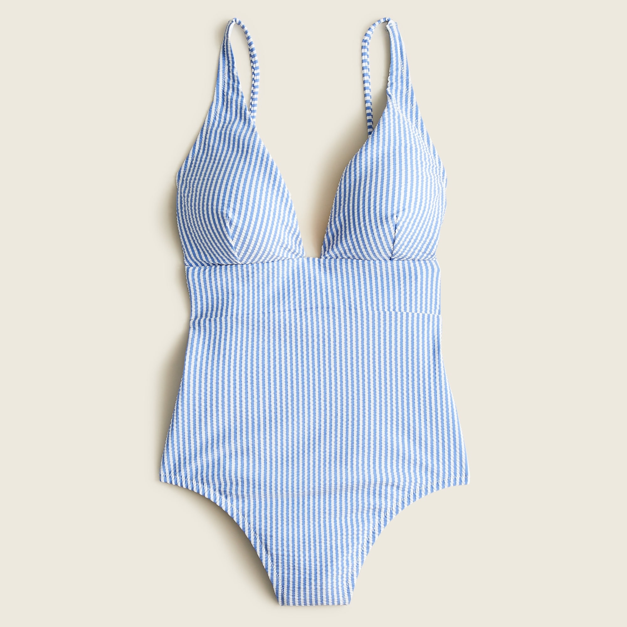 J.Crew Plunge V neck One piece In Seersucker For Women