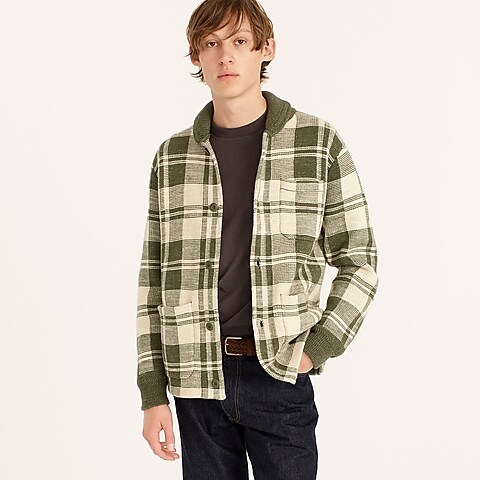 mens Cotton knit chore jacket in plaid