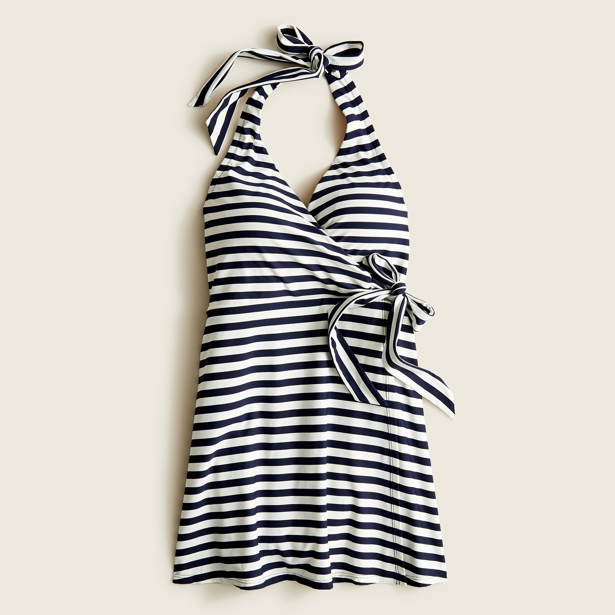 Halter Wrap Swim Dress In Stripe For Women | J.Crew
