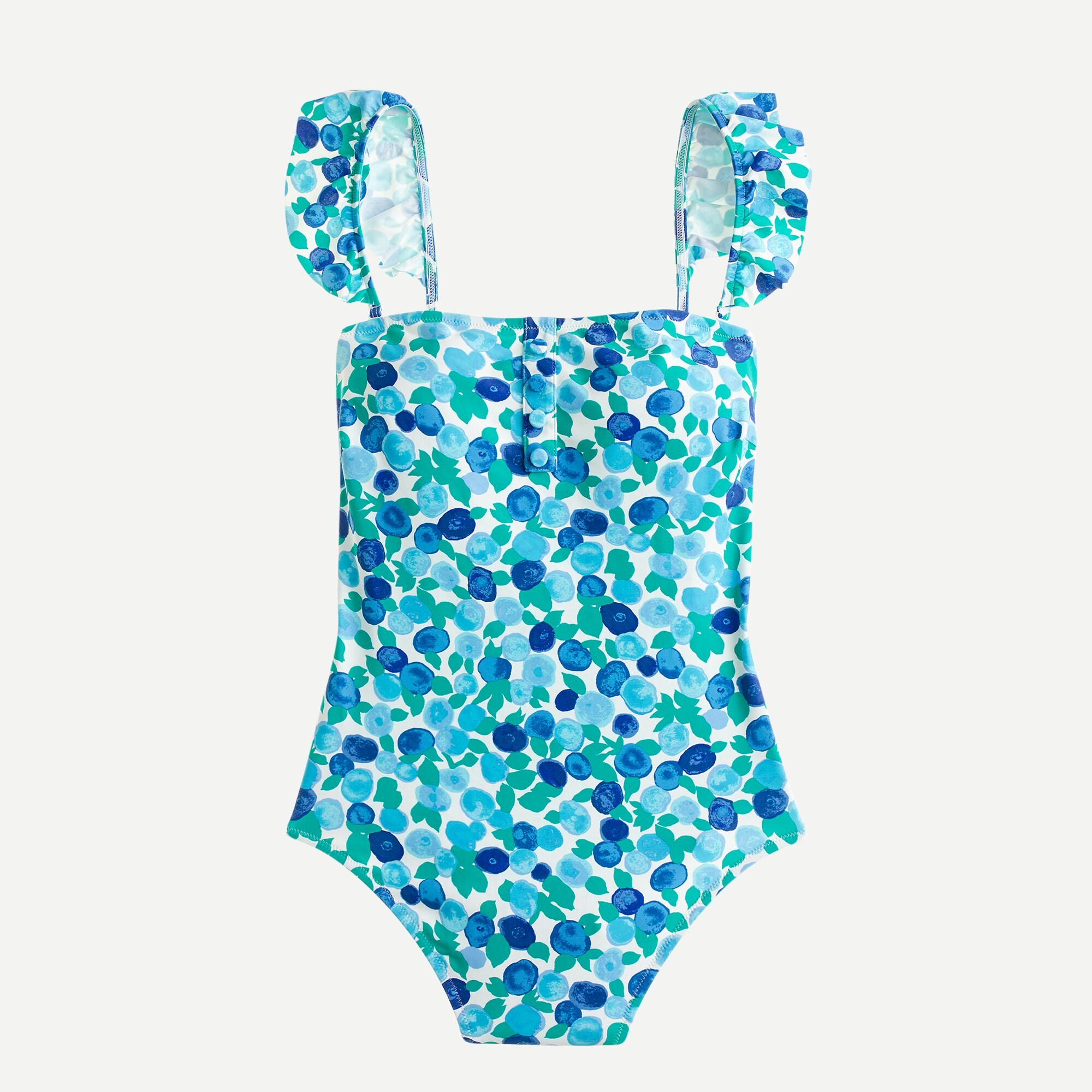 Eco ruffle strap one-piece in blueberry floral