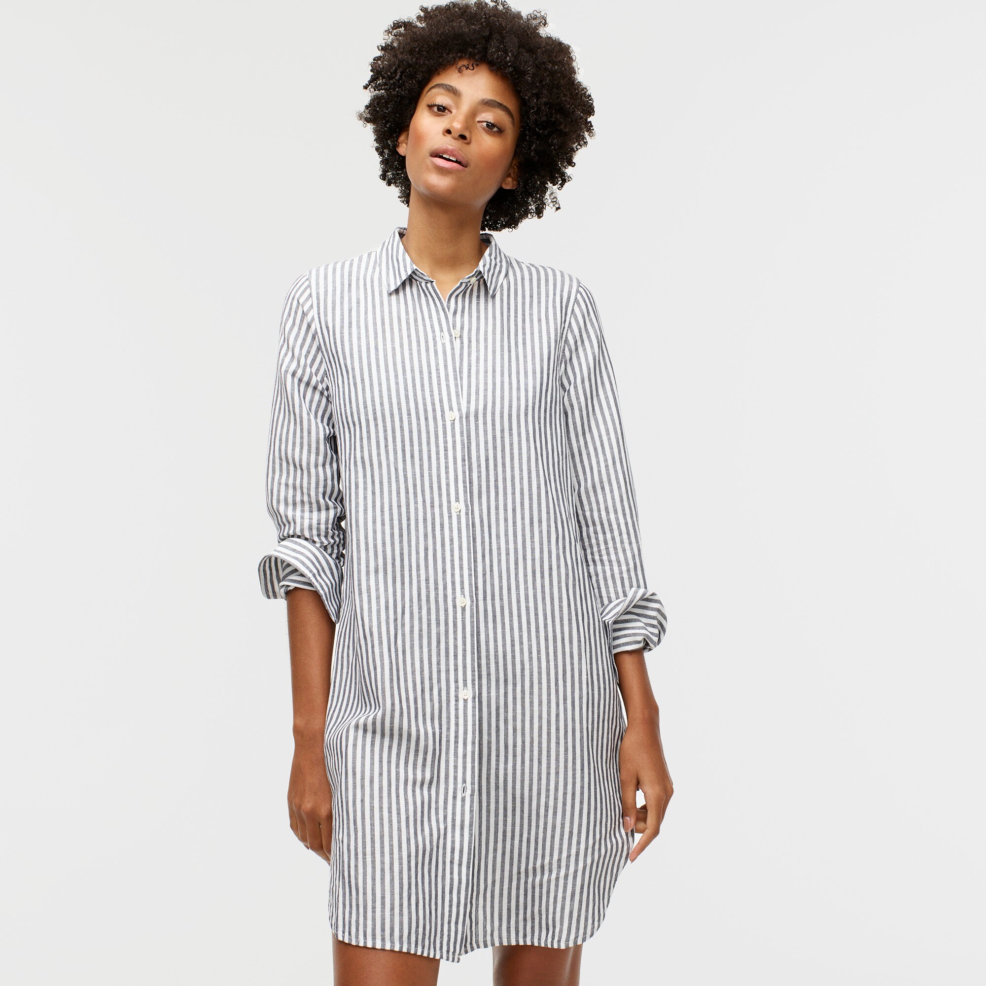Classic-fit beach shirt in striped linen-cotton blend