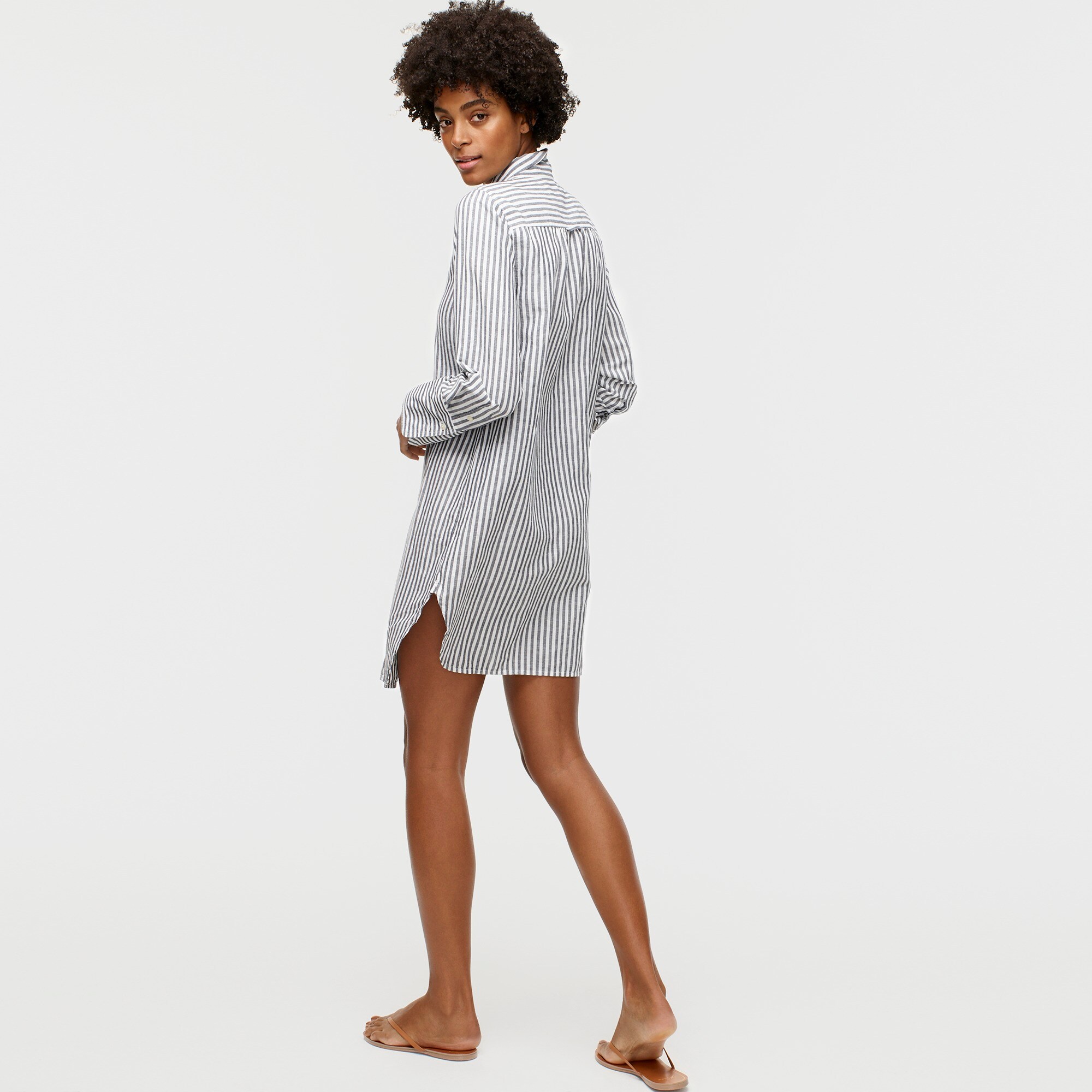 Classic-fit beach shirt in striped linen-cotton blend