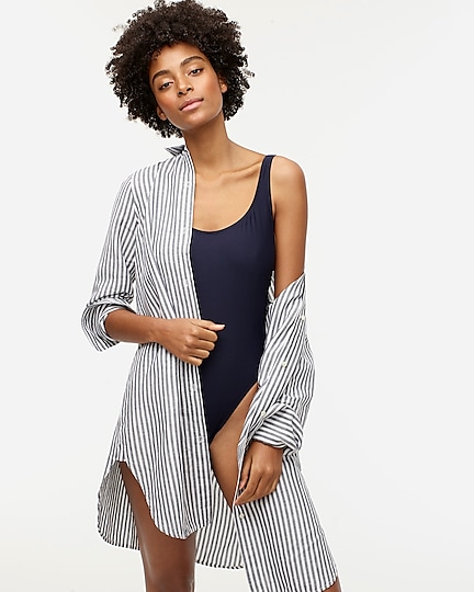 j.crew: classic-fit beach shirt in striped linen-cotton blend for women