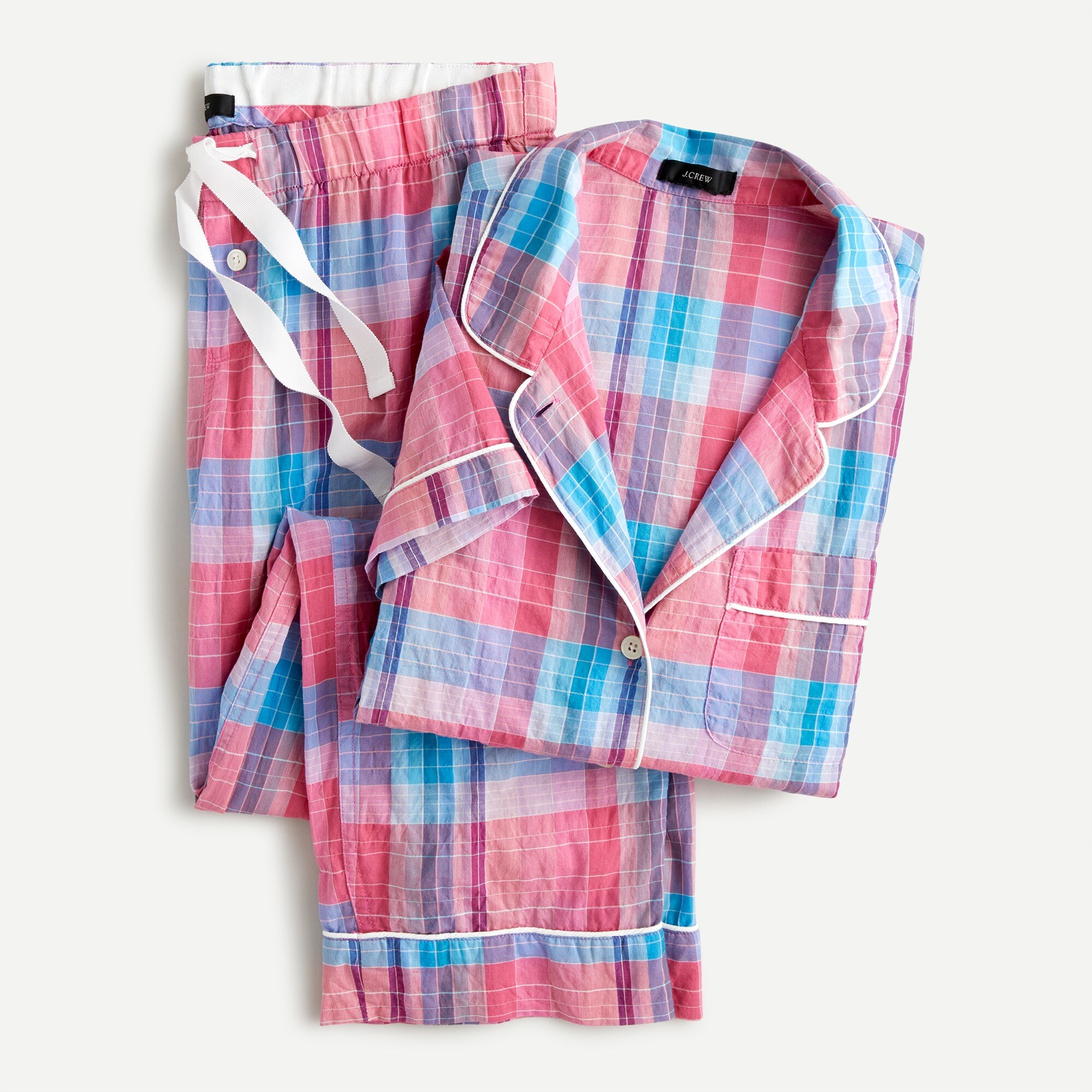 Short-sleeve crinkle cotton pajama set in ombré plaid