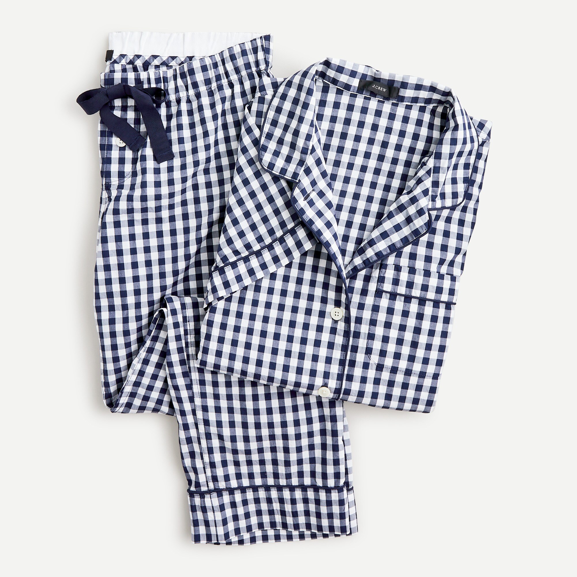 Short-sleeve cotton poplin pajama set in gingham