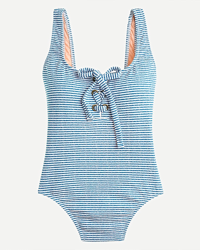 j.crew: lace-up one-piece in faded stripe for women, right side, view zoomed