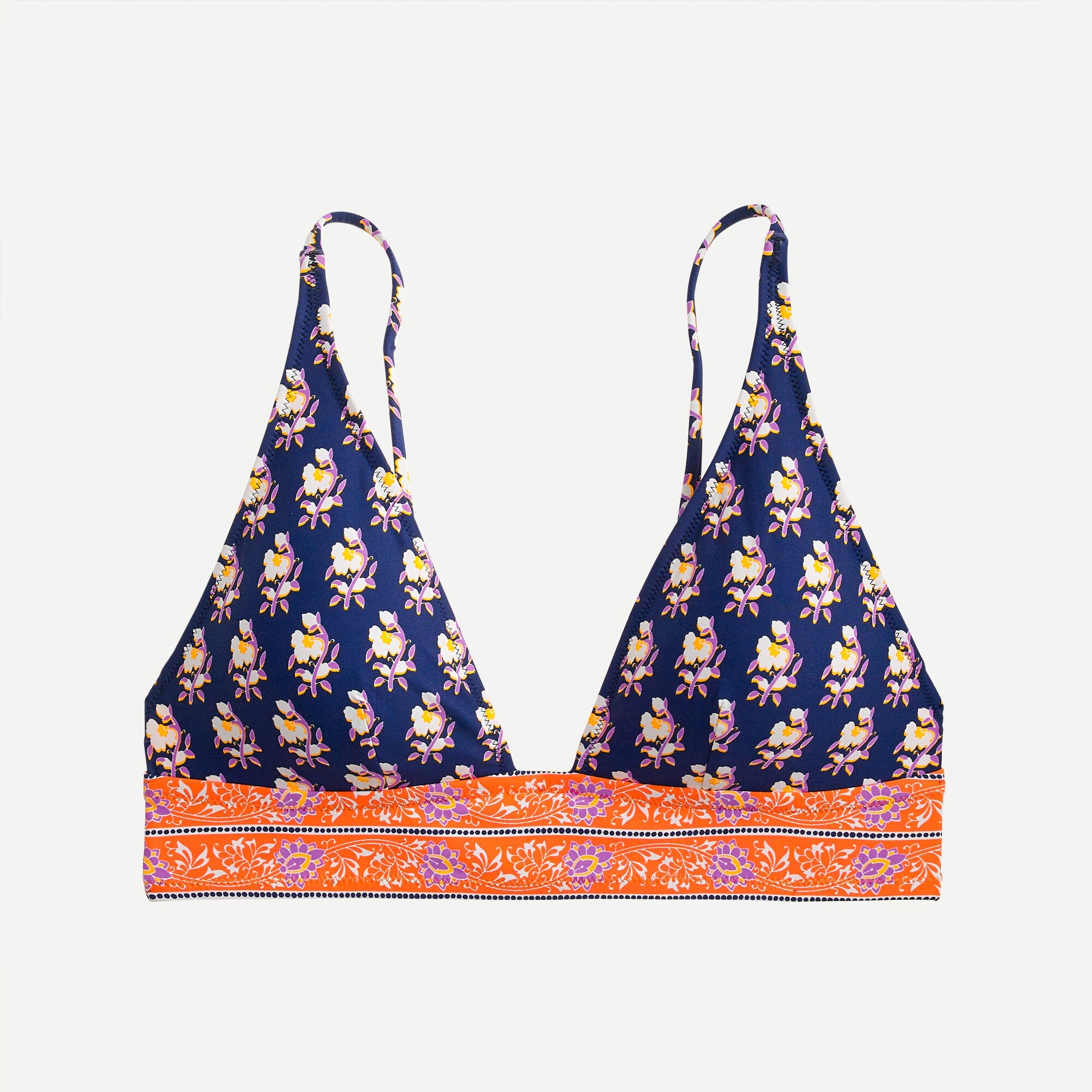 Plunge V-neck bikini top in navy block print