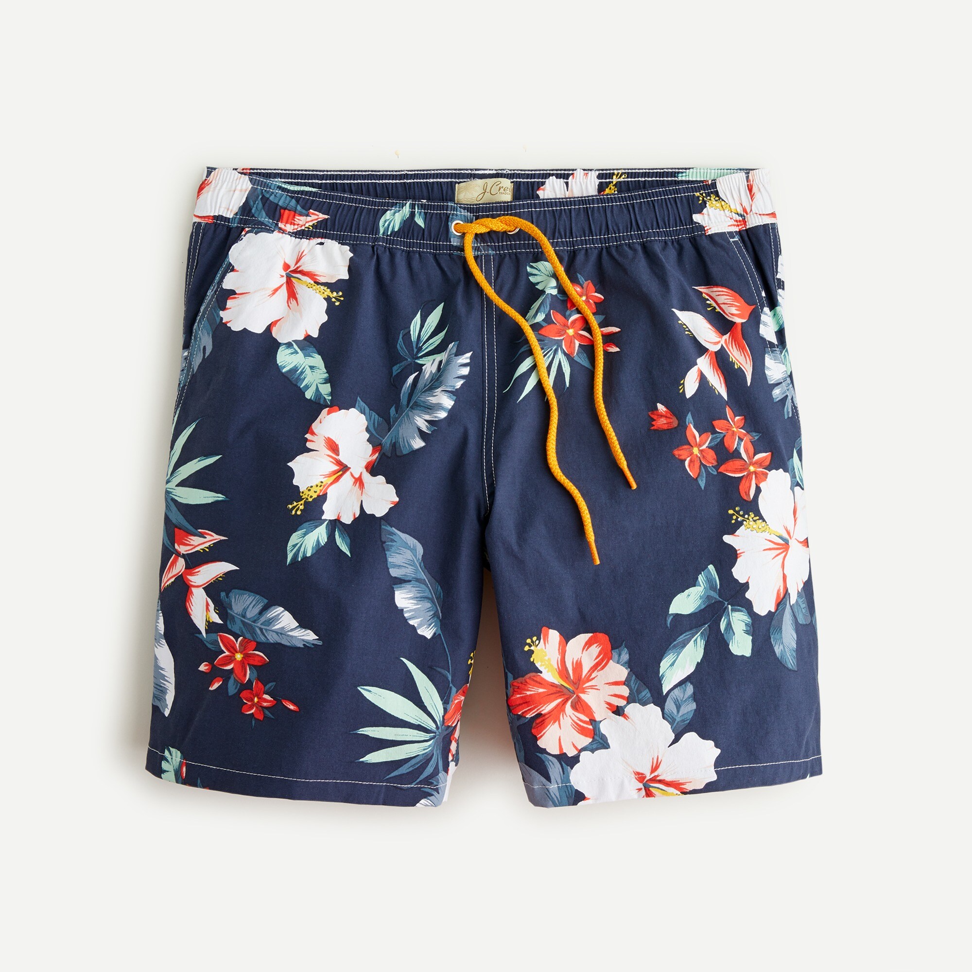 8" stretch swim trunk in hibiscus print