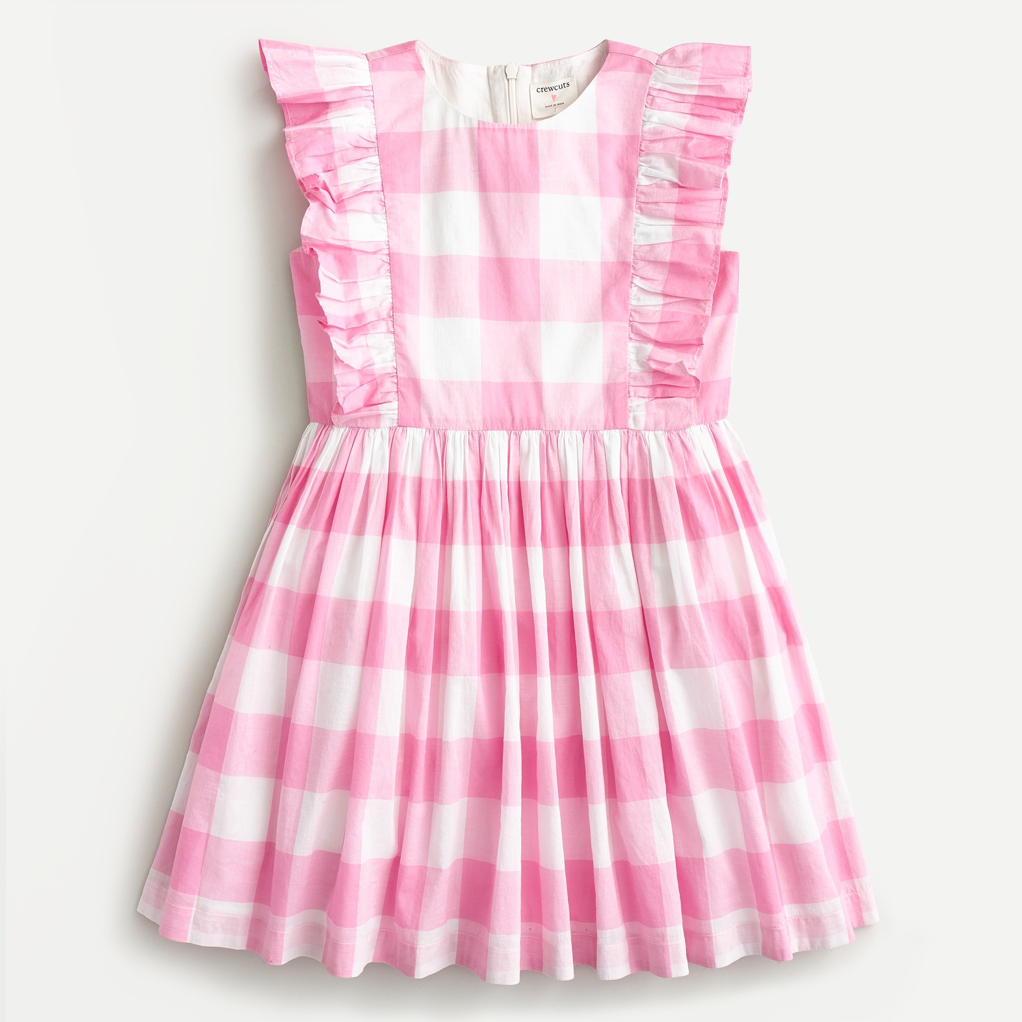 Girls' ruffle-trim party dress in oversized gingham