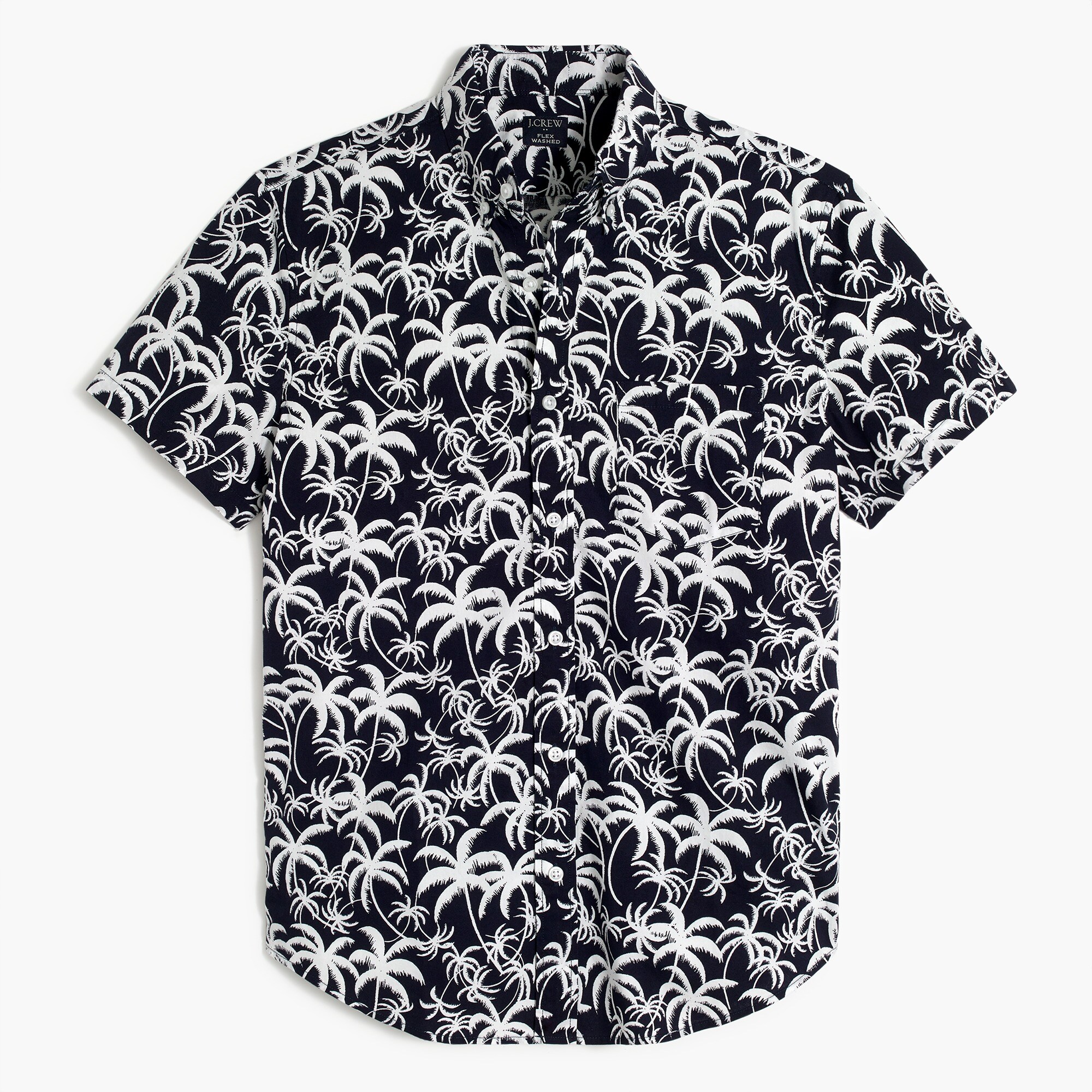 short-sleeve palm tree print slim casual shirt for men