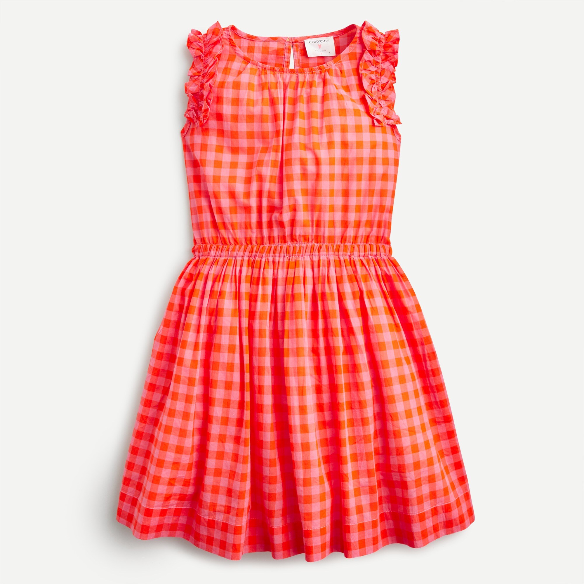 Girls' ruffle-trim dress in gingham