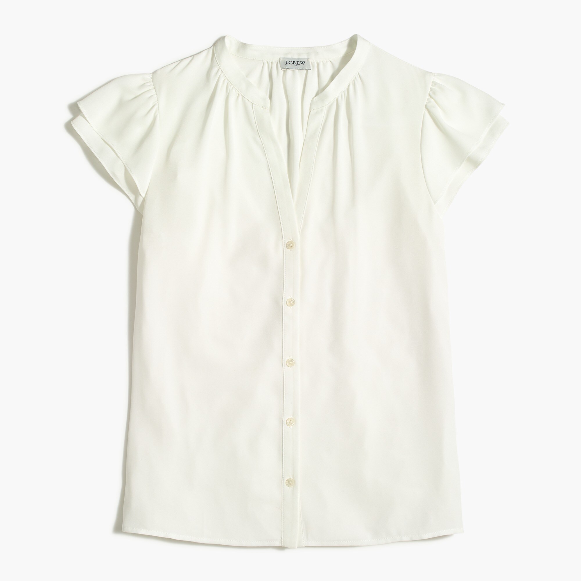 Ruffle-sleeve camp shirt