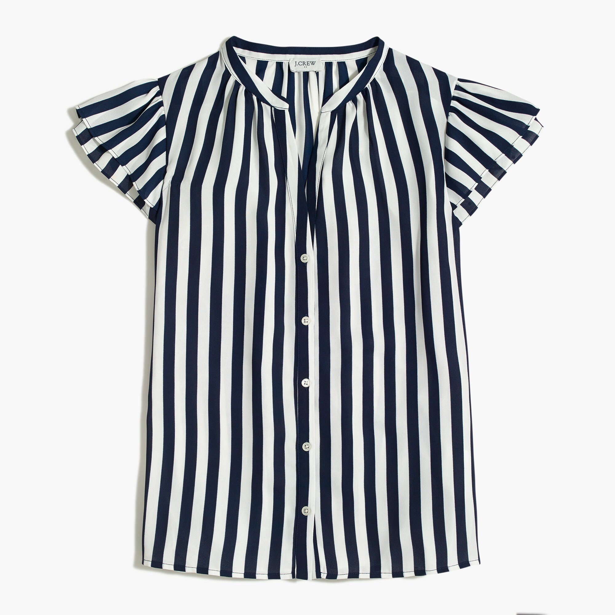 Ruffle-sleeve camp shirt