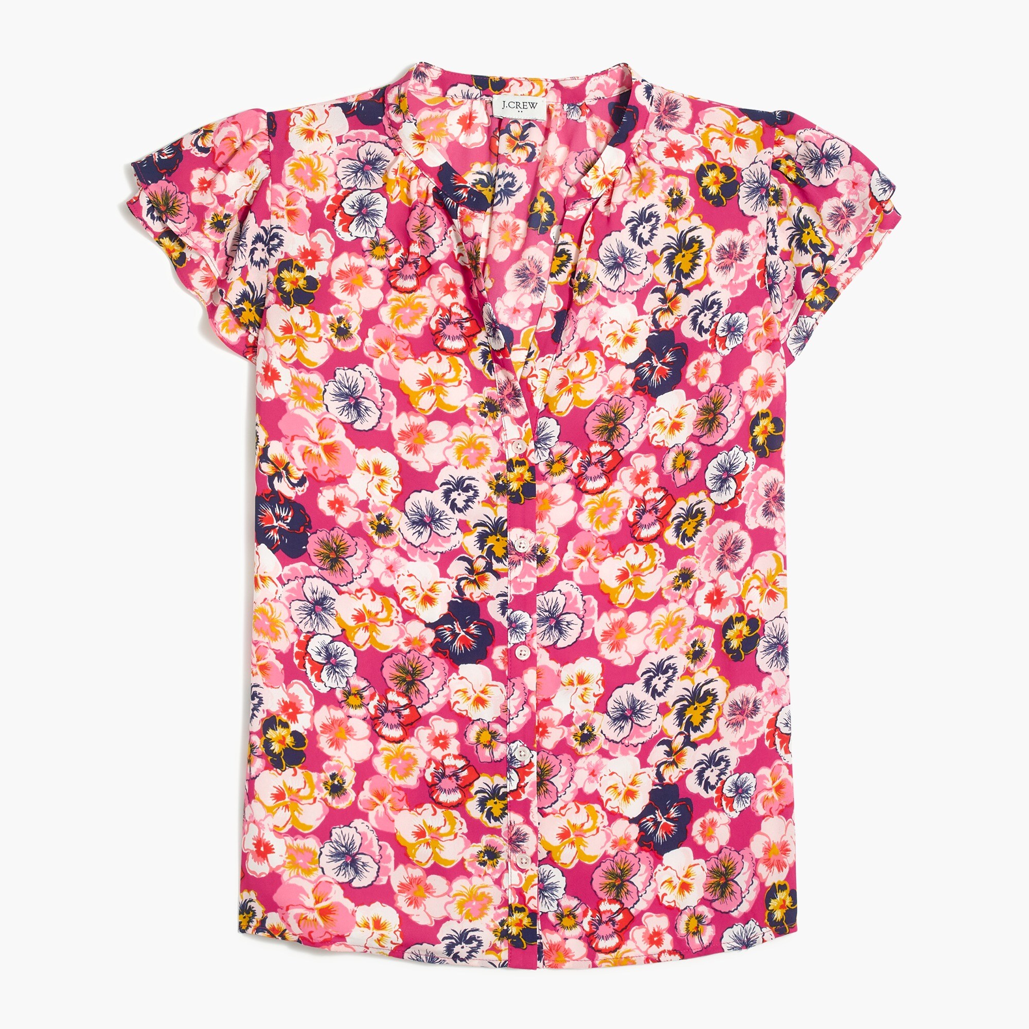 Ruffle-sleeve camp shirt