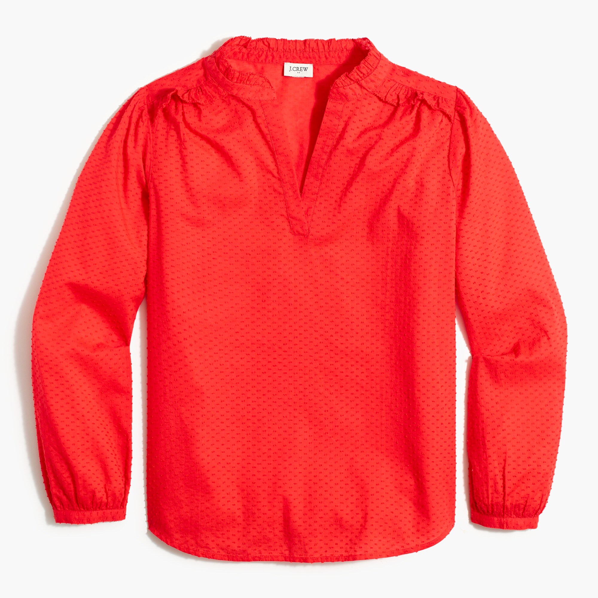 Popover ruffle top in swiss dot