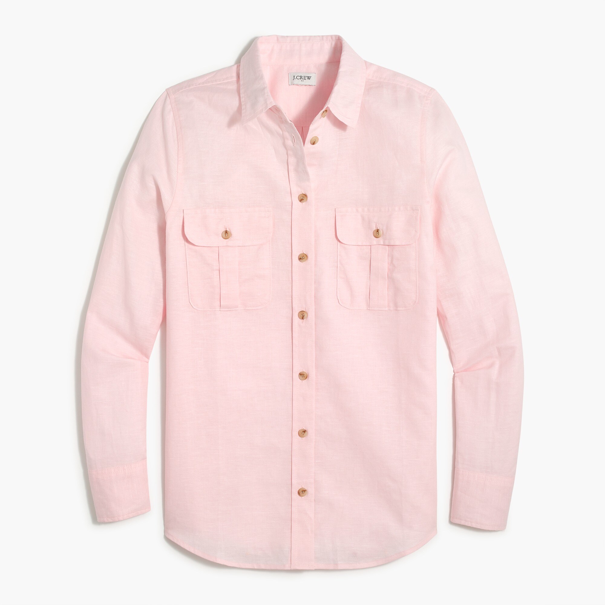 linen-cotton button-up utility shirt for women