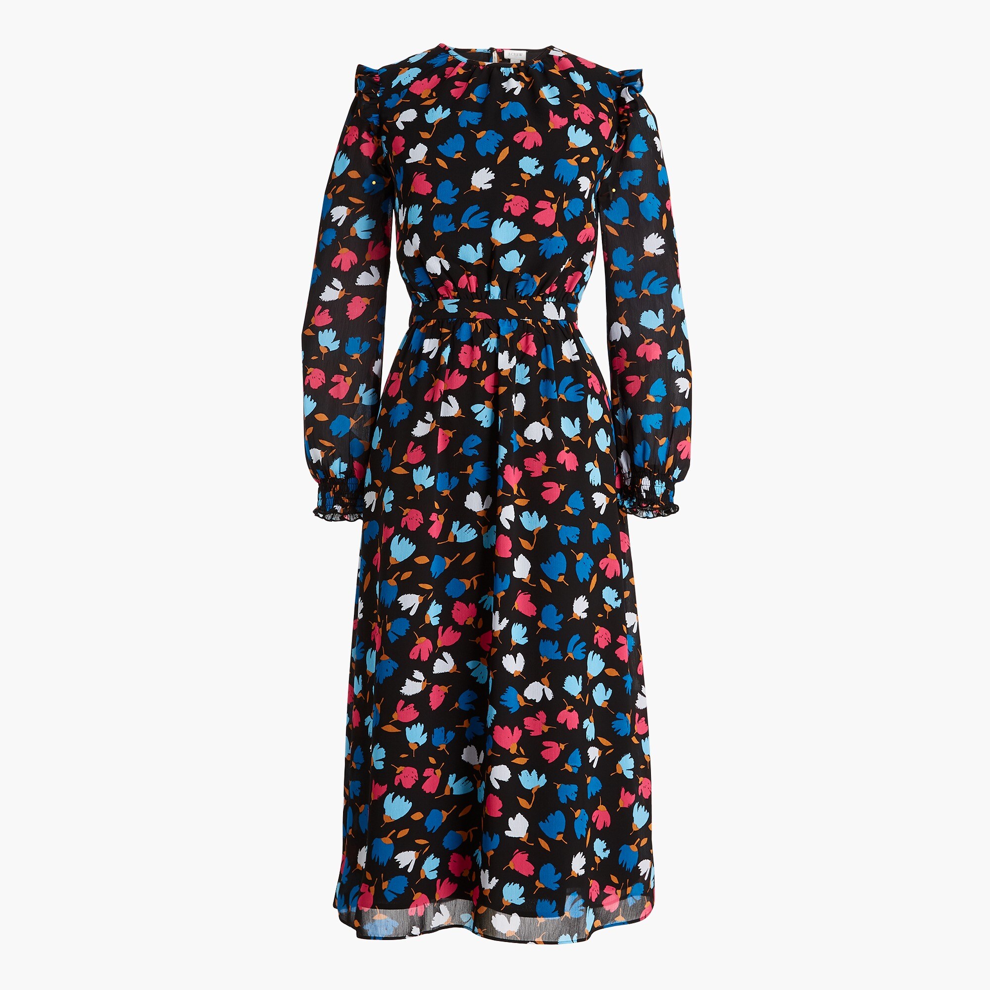 crinkle ruffle tiered midi dress for women