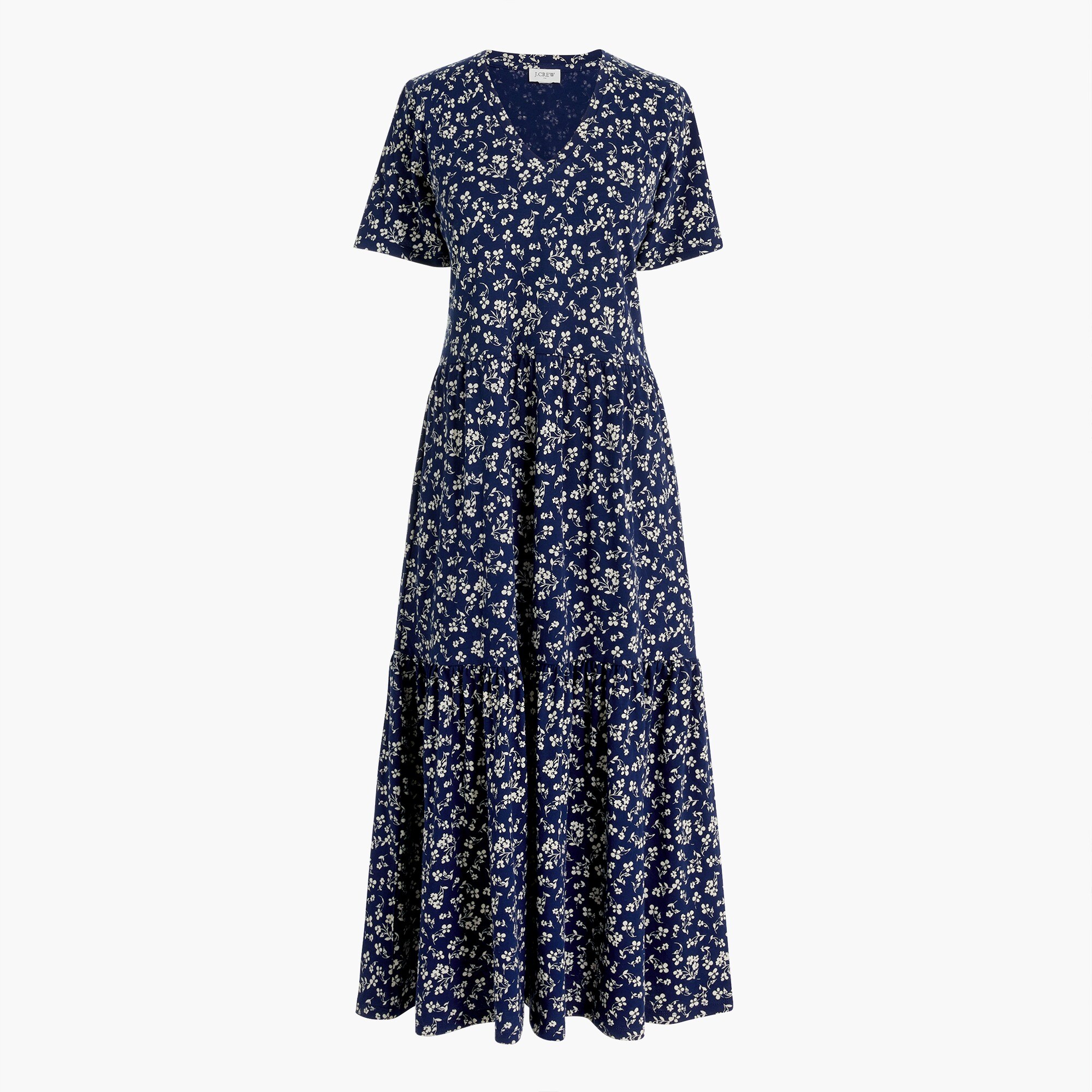 V-neck tiered knit midi dress