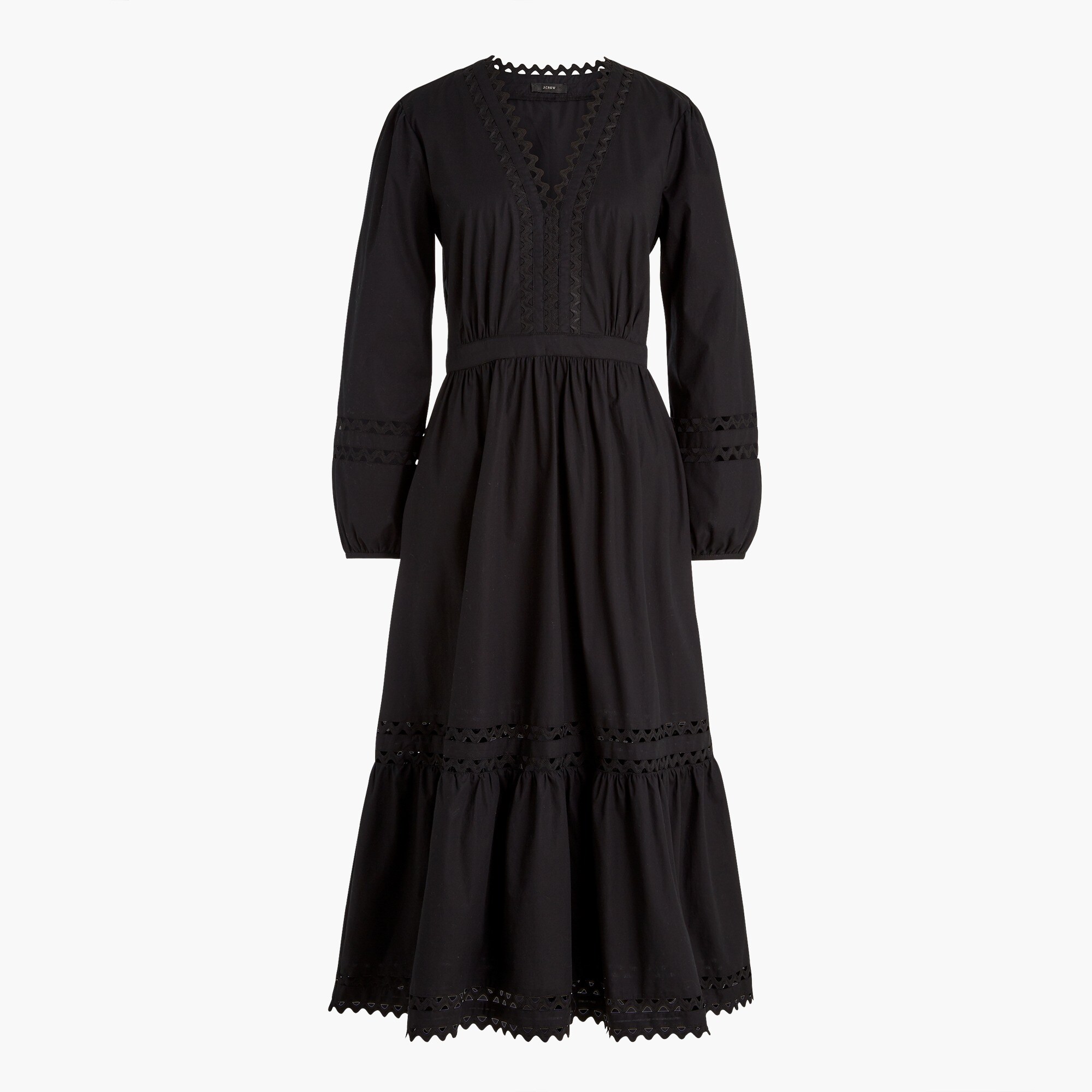 eyelet-trim midi dress in cotton poplin for women