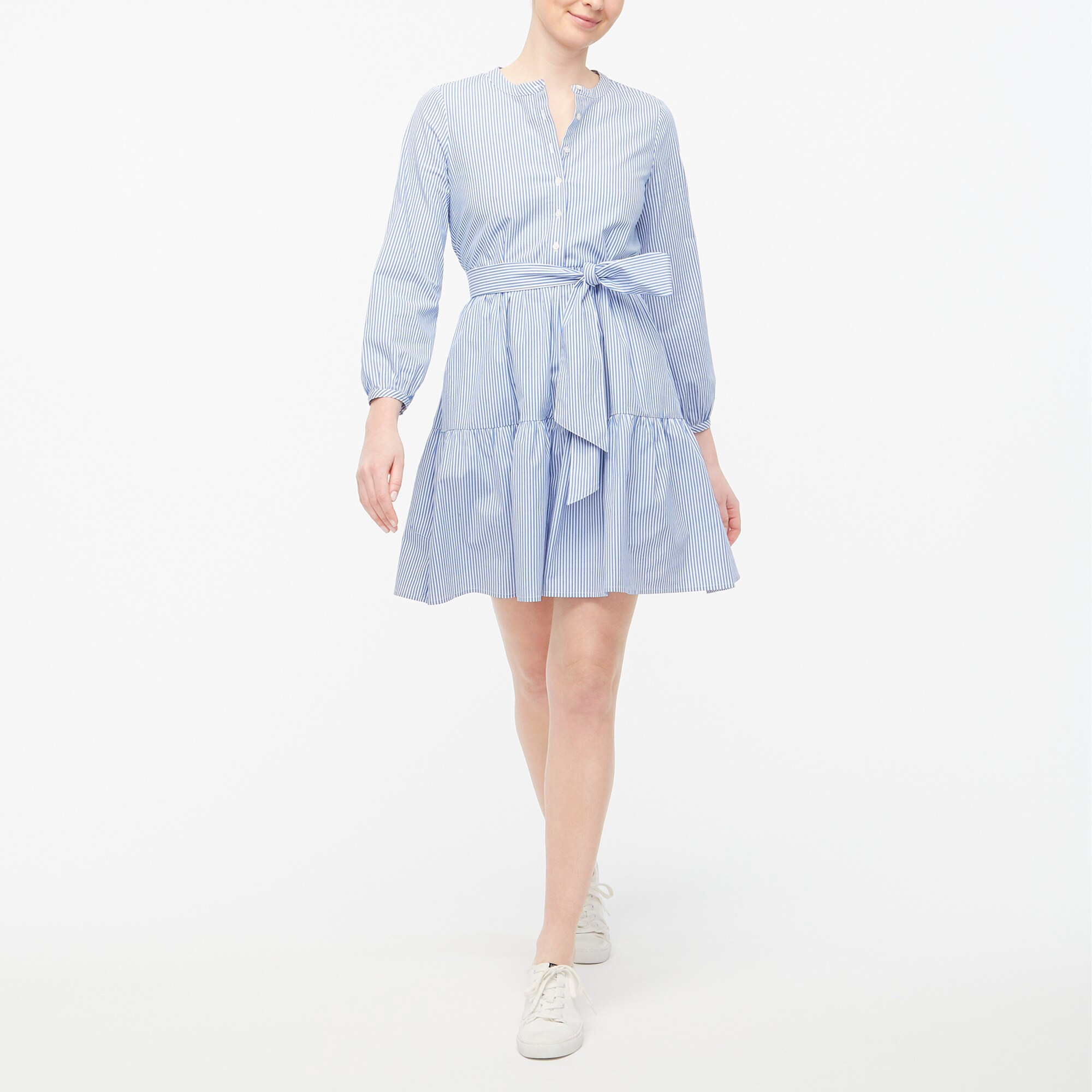 j.crew factory: tie-waist mini dress in cotton poplin for women, right side, view zoomed