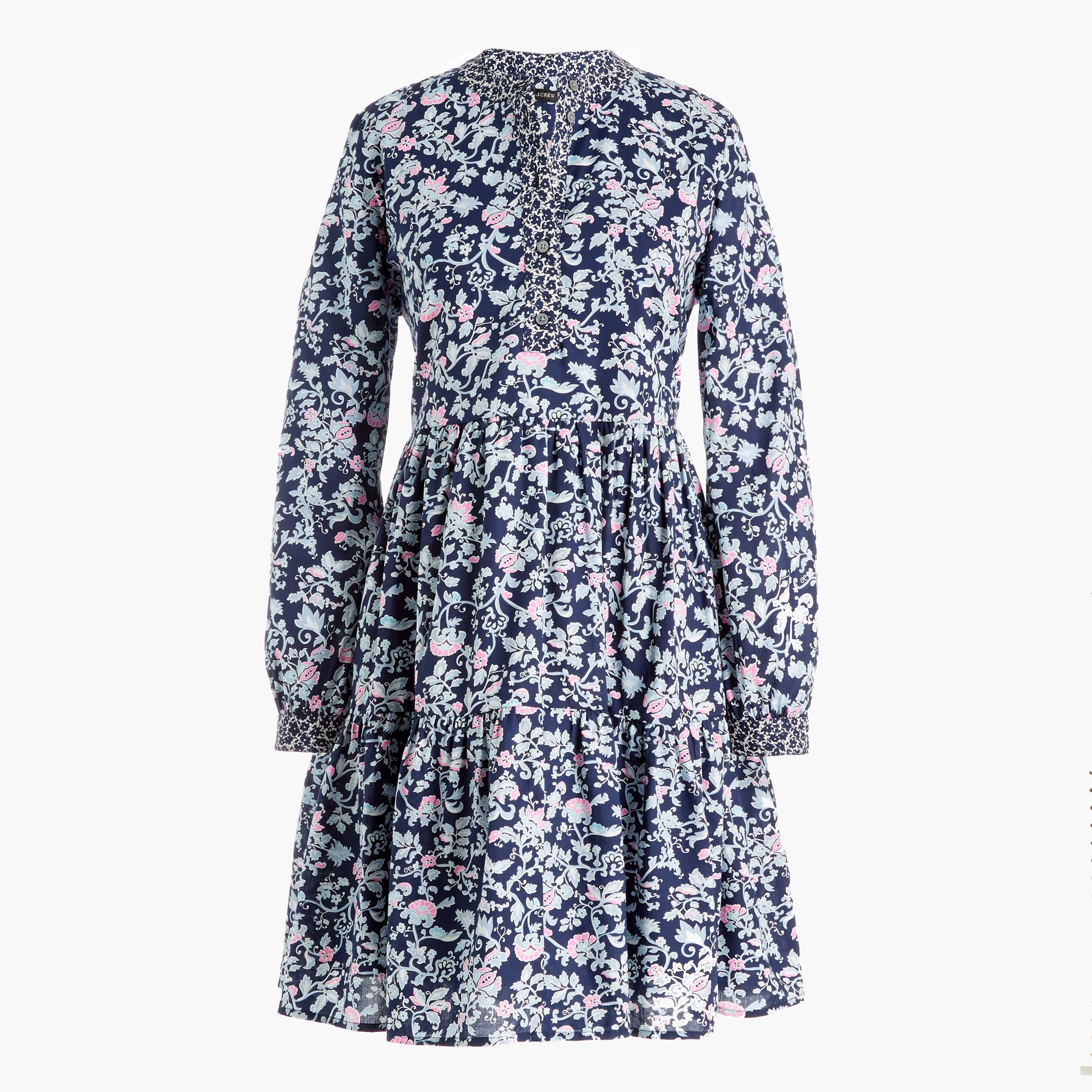 mixed-print tiered dress for women