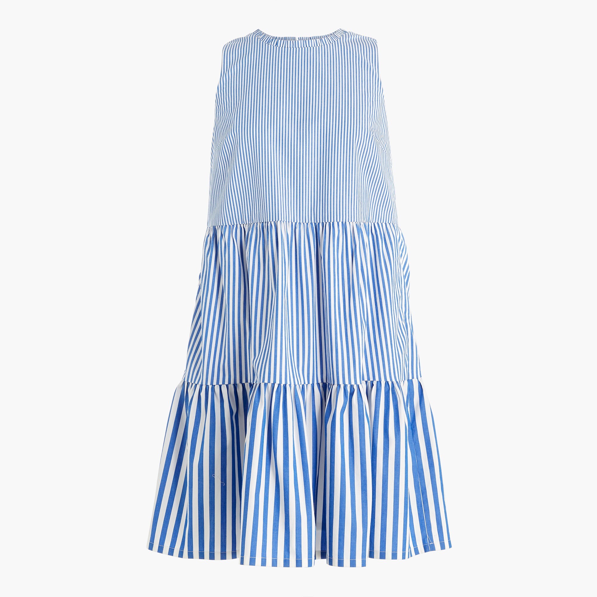 striped sleeveless tiered mini dress in cotton poplin for women